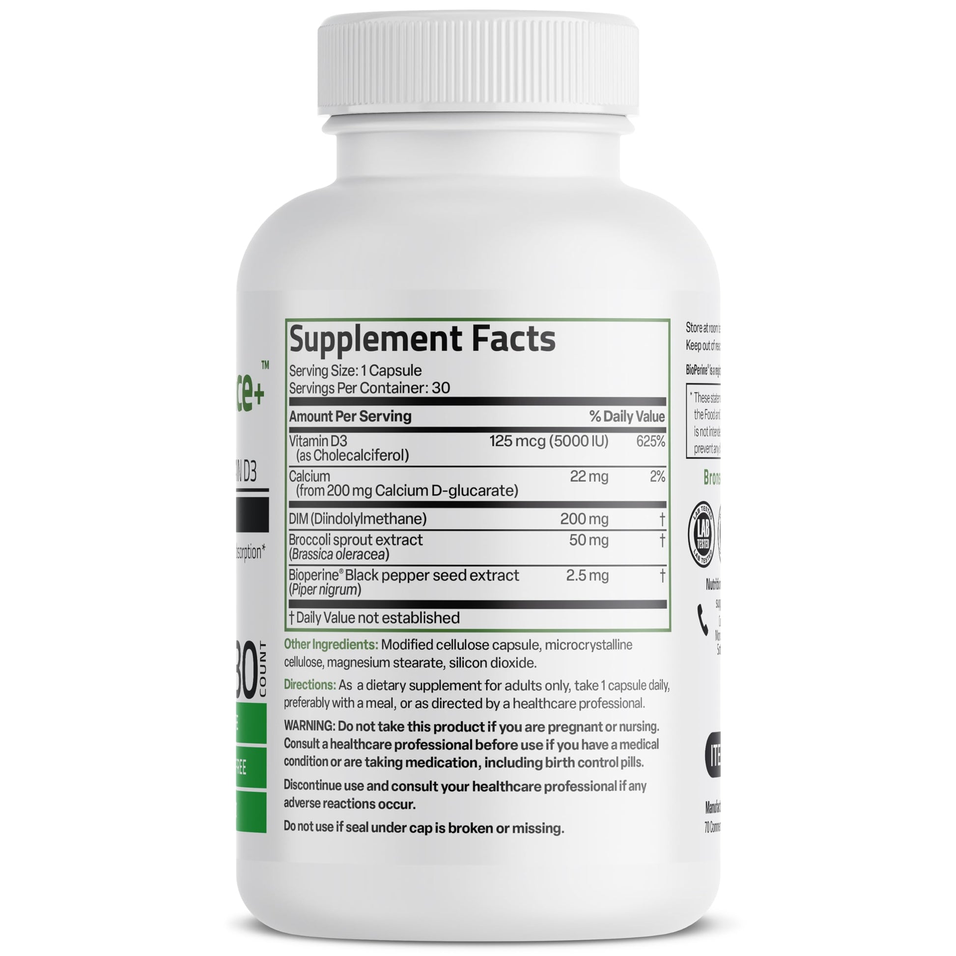 Bronson DIM Balance+ Calcium D-Glucarate, Broccoli Sprouts and Vitamin D3 200 MG of DIM per Capsule Supports Estrogen Metabolism and Balanced Hormone Levels Non-GMO, 30 Vegetarian Capsules Bronson buy supplements canada