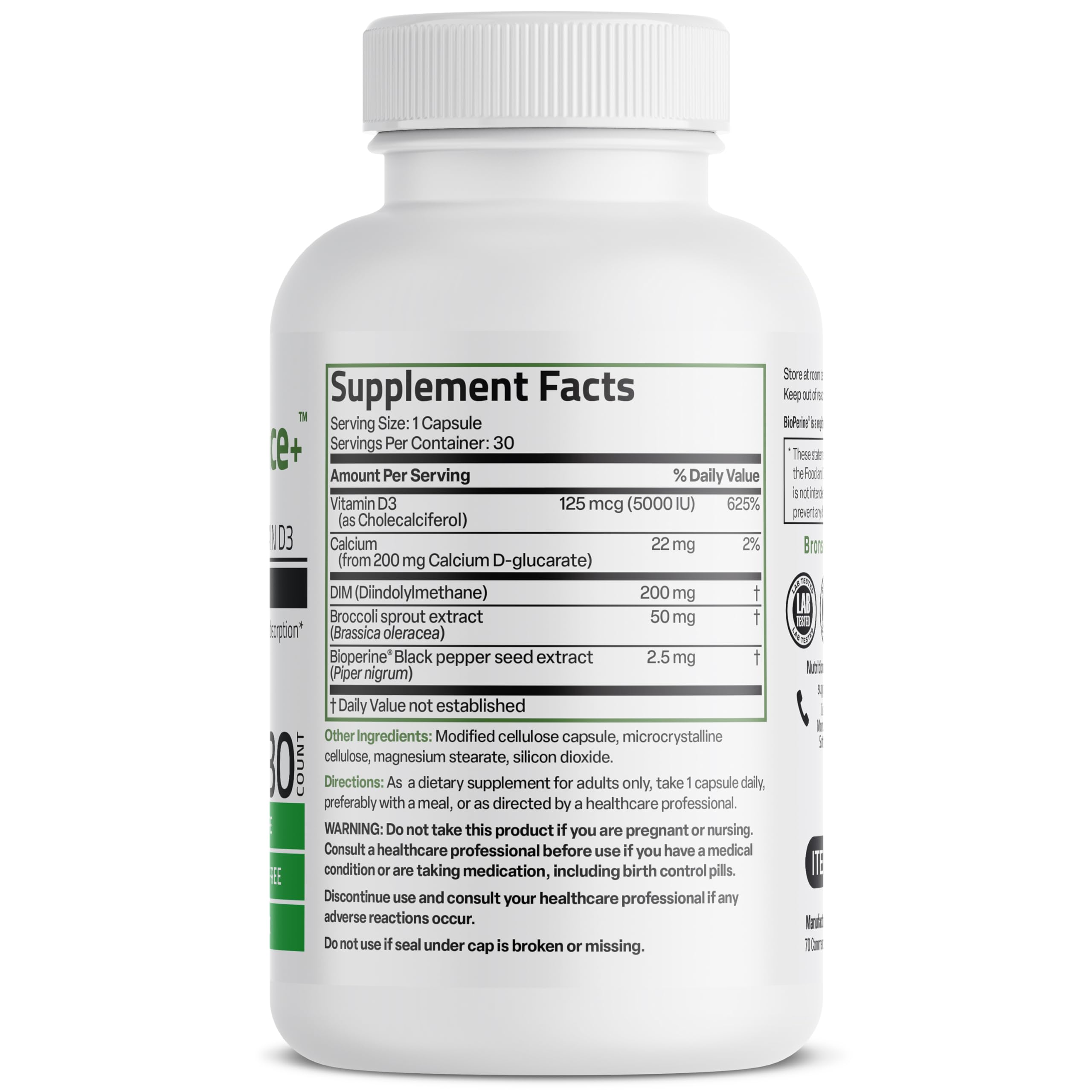 Bronson DIM Balance+ Calcium D-Glucarate, Broccoli Sprouts and Vitamin D3 200 MG of DIM per Capsule Supports Estrogen Metabolism and Balanced Hormone Levels Non-GMO, 30 Vegetarian Capsules Bronson buy supplements canada