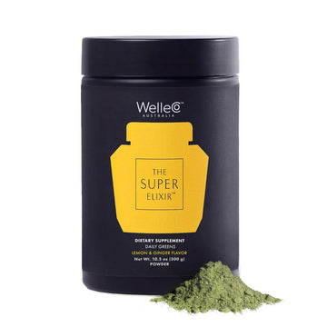 WelleCo The Super Elixir Daily Greens Powder, Probiotic Drink Mix with Whole Foods, Gluten Free, Vegan Gut Health Powder, Energy, Immunity, Healthy Skin, Hair & Nails (300g, Lemon Ginger) WelleCo buy supplements canada