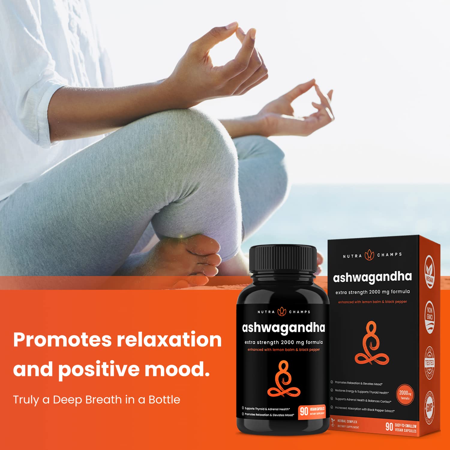 NutraChamps Organic Ashwagandha Capsules, 2000mg Adrenal Fatigue, Thyroid & Mood Support Ashwagandha Supplements, Ashwagandha Root Powder & Lemon Balm, Superior Absorption with Black Pepper NutraChamps buy supplements canada