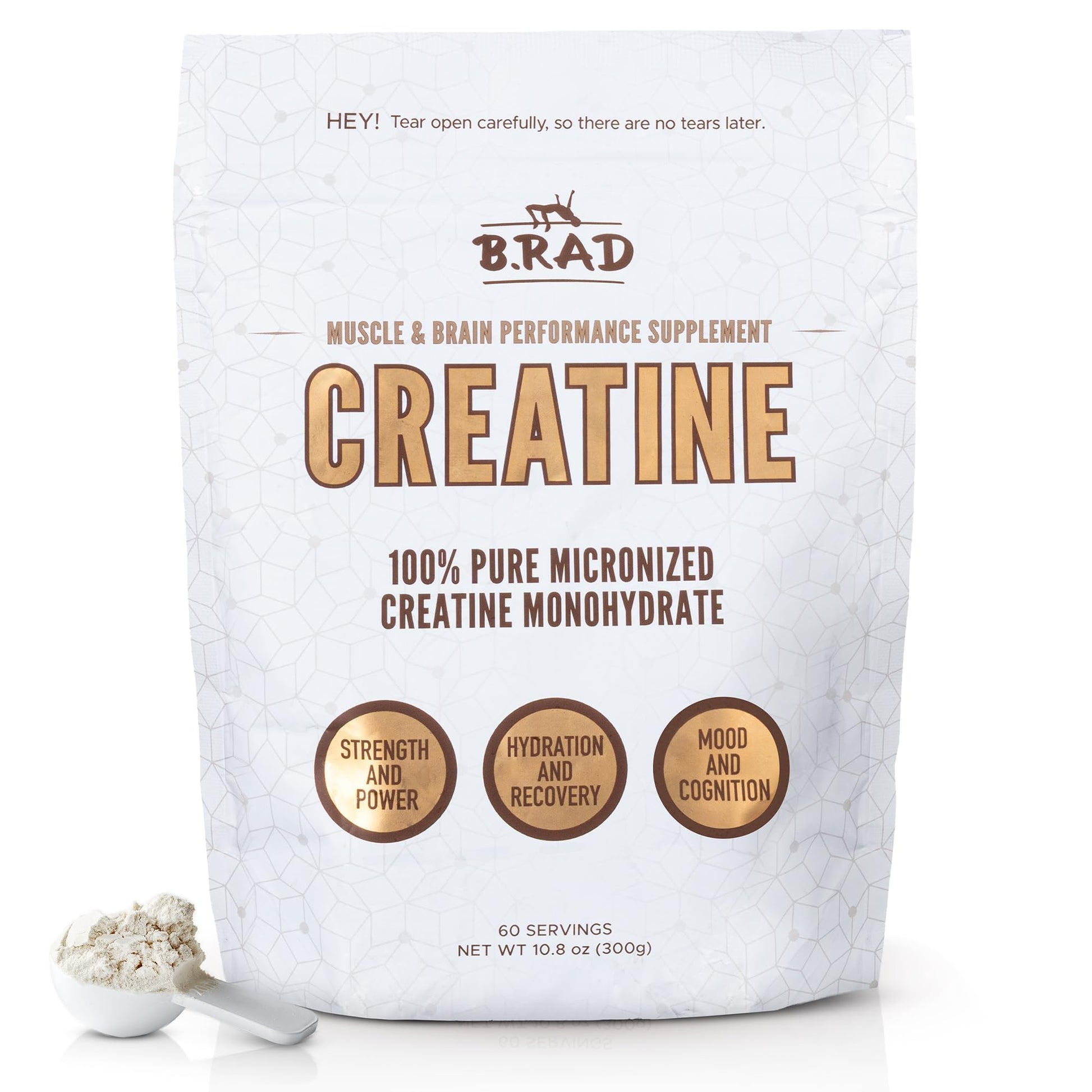 B.rad 100% Pure Micronized Creatine Monohydrate Powder | Natural, No Additives | Boosts Muscle Strength, Recovery & Performance | Supports Brain Health | 300g, 60 Servings B.rad buy supplements canada