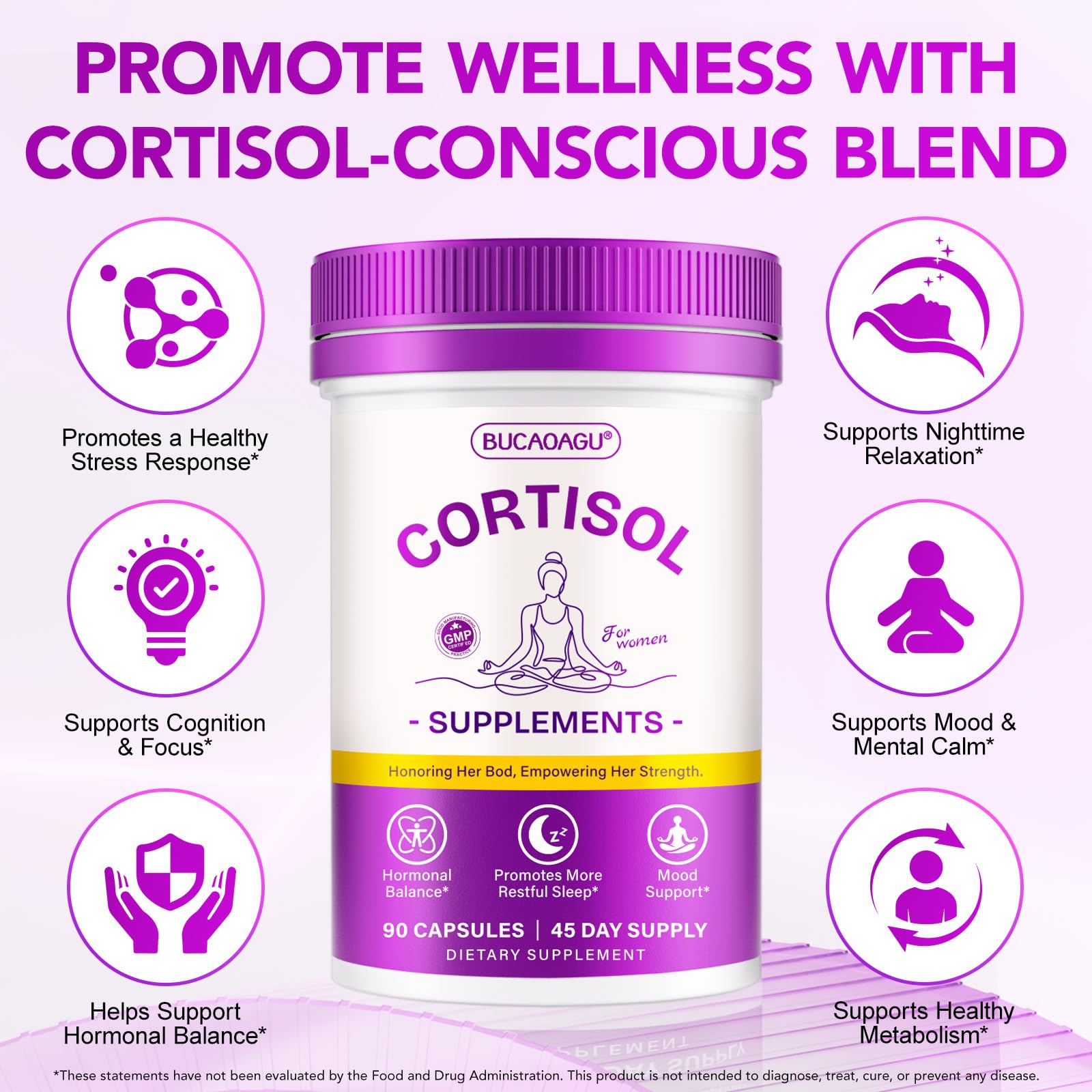 BUCAOAGU Cortisol Supplements for Women - Cortisol Reducer & Stress Support - Magnolia Bark, Rhodiola Rosea, Holy Basil, Magnesuim, Phosphatidylserine - Hormone Balance & Mood, Focus, Sleep Support BUCAOAGU buy supplements canada