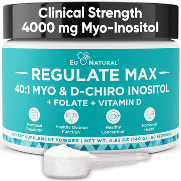 Eu Natural Regulate MAX Myo-Inositol & D-Chiro Inositol Supplement Powder for Women with Vitamin D & Folate Nutritional Support, Hormone Balance & Fertility Support, Unflavored 60 Servings Eu Natural buy supplements canada