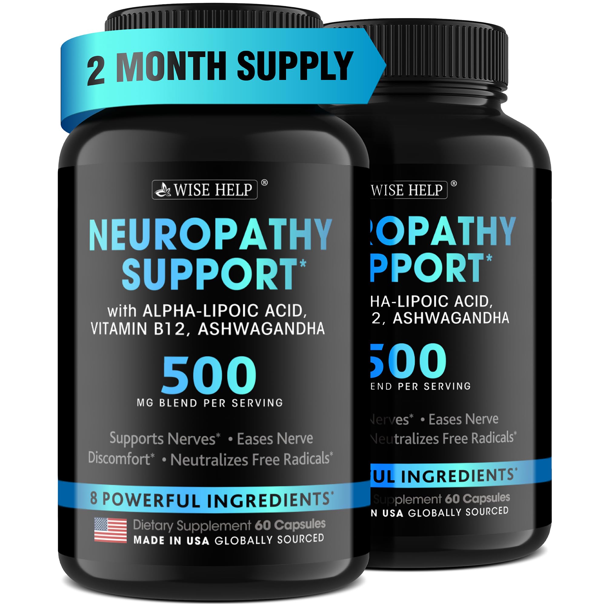 Neuropathy Support Natural Nerve Discomfort Relief - Made in USA - Nerve Antioxidant for Trigeminal Neuralgia, Diabetic & Peripheral Neuropathy - Hands, Neck, Feet & Toes Treatment Formula - Pack of 2 WISEHELP buy supplements canada