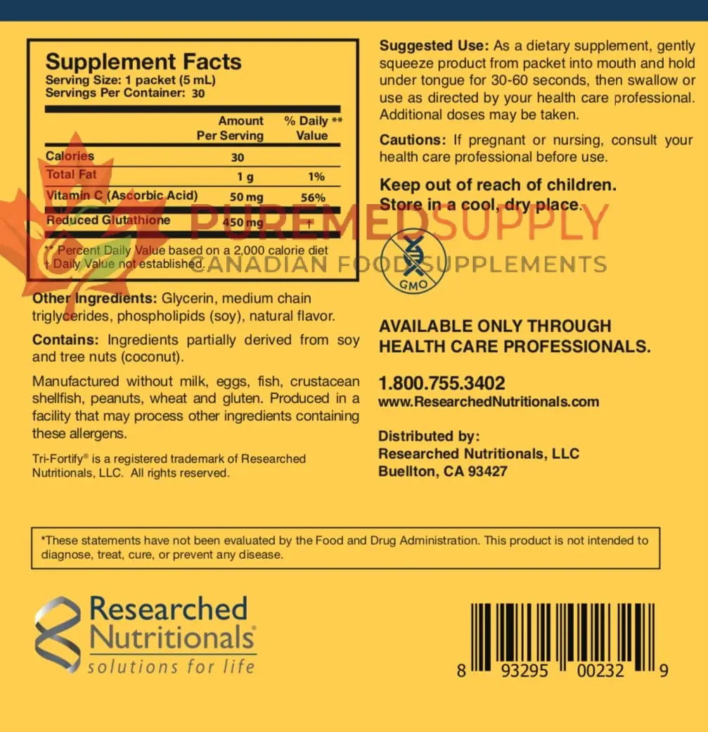 Researched Nutritionals Liposomal Glutathione (450mg) + Colostrum & Mushrooms Supplement for Immune Support - Enhanced Immunity Duo - Tri-Fortify Orange + Transfer Factor Multi-Immune (2 Piece Set) Researched Nutritionals buy supplements canada