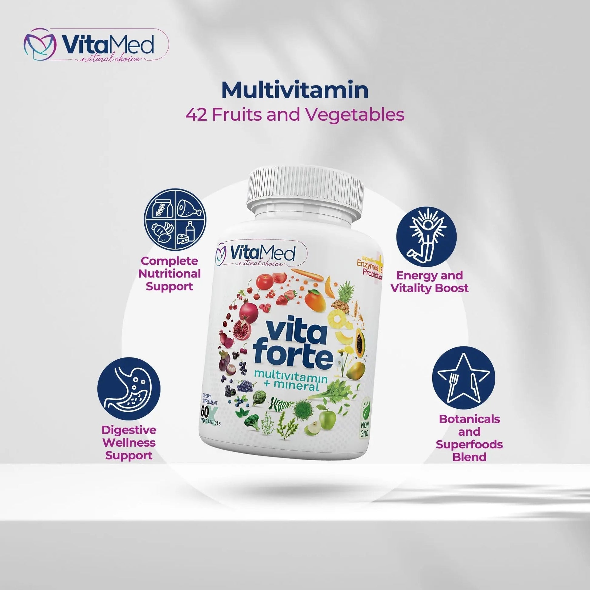 Vita Forte Vegan Multivitamin with Probiotics, Digestive Enzymes & 42 Fruits & Vegetables – Halal Certified VitaMed buy supplements canada