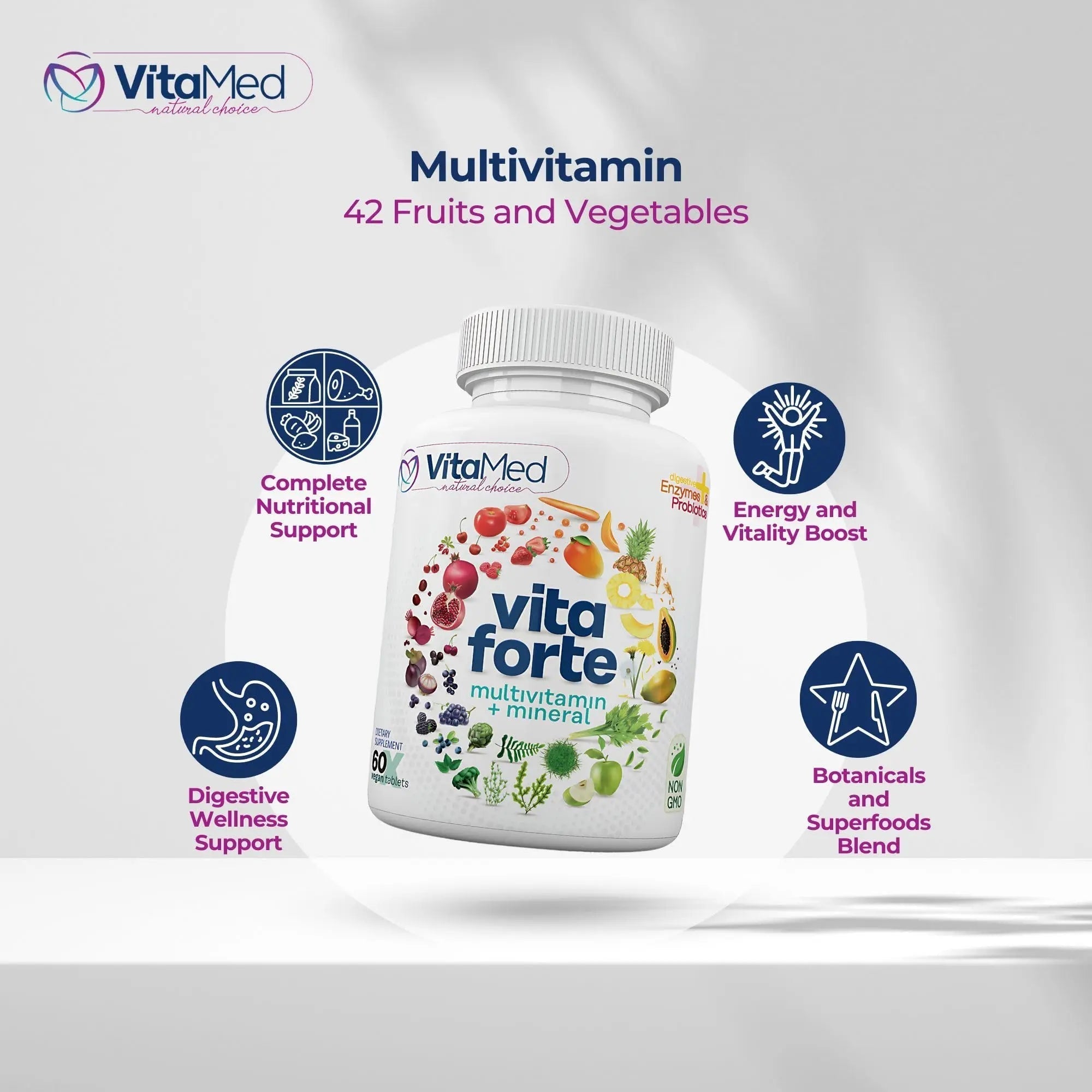 Vita Forte Vegan Multivitamin with Probiotics, Digestive Enzymes & 42 Fruits & Vegetables – Halal Certified VitaMed buy supplements canada