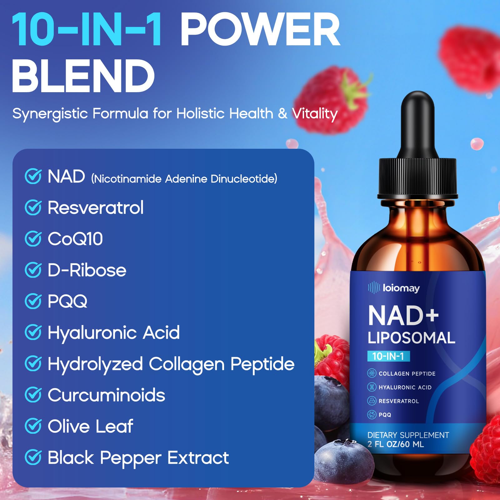Liposomal NAD Liquid Supplement - 1500mg NAD+ Drops for Women & Men with Resveratrol & Nicotinamide Riboside, PQQ, Collagen & Turmeric for Anti-Aging & Longevity, Cellular Energy Health, 2 Fl Oz loiomay buy supplements canada