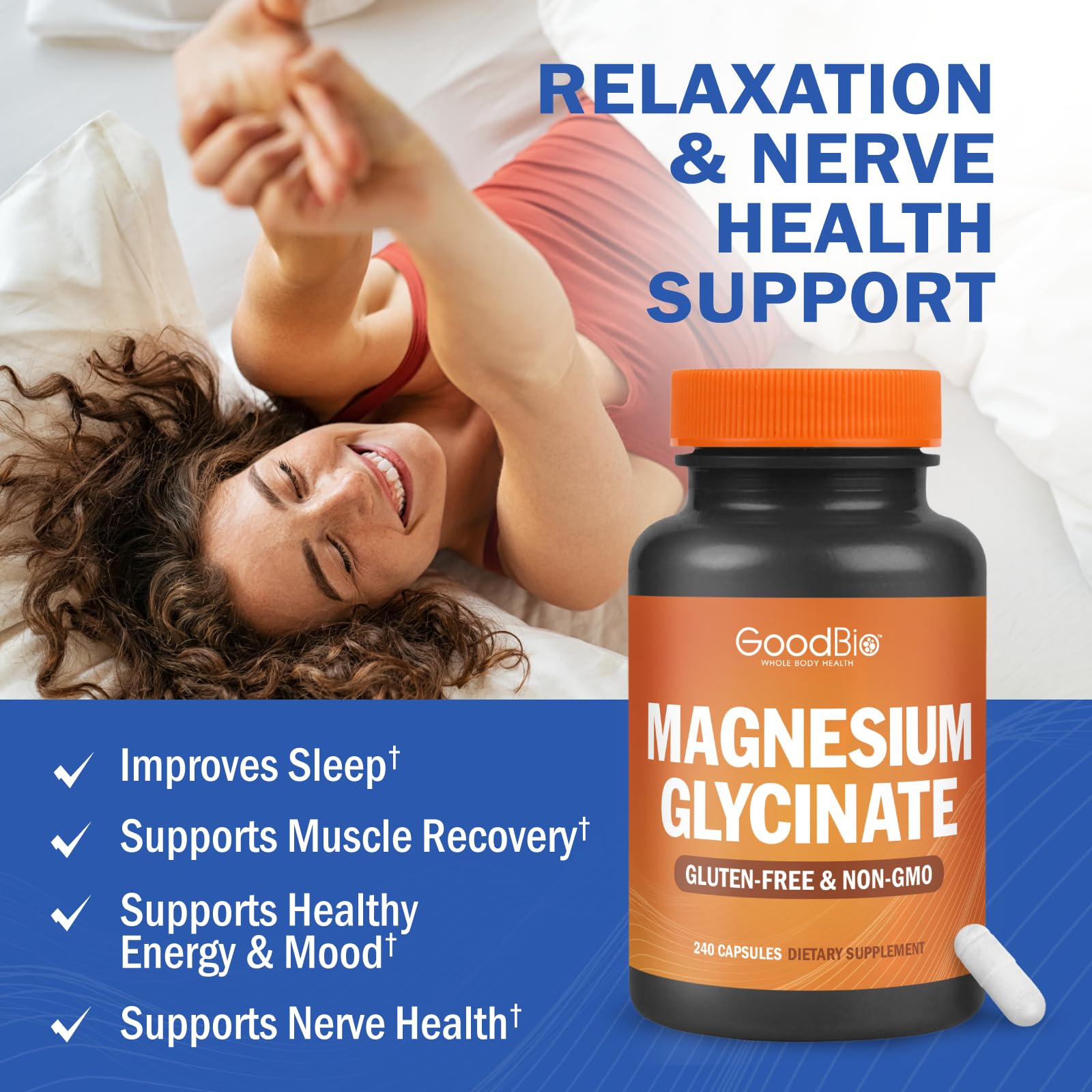 Magnesium Glycinate - High Absorption Magnesium Supplement 500mg Per Serving for Stress Relief, Sleep, Heart and Bone Health, Nerve Support - Non-GMO, Gluten-Free, Gentle on Stomach, 240 Capsules GOODBIO buy supplements canada