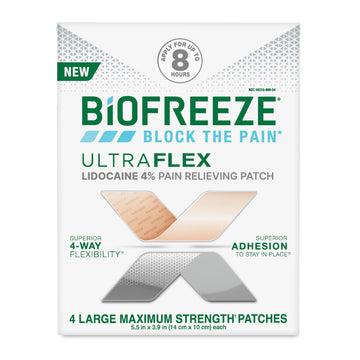 Biofreeze Ultraflex Maximum Strength 4% Lidocaine Patches, Non-Menthol, Flexible Pain Relief Patch for Lower Back, Lidocaine Patch for Neck, Knee, Shoulder, 4 Large Pain Patches Biofreeze buy supplements canada