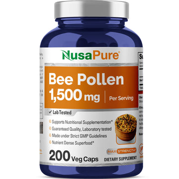NusaPure Bee Pollen 1500mg 200 Veggie Caps (100% Vegetarian, Non-GMO, Vegan) Naturally Occurring Proteins, Aminoacids NusaPure buy supplements canada