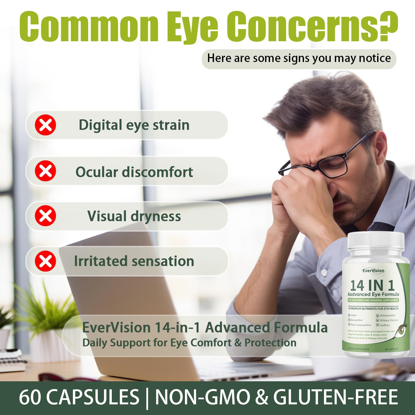 EVERVISION 14 in 1 Advanced Eye Formula, Eye Vitamin and Mineral Supplement with Zinc, Lutein, Zeaxanthin & Bilberry Extract, 60ct EVERVISION buy supplements canada