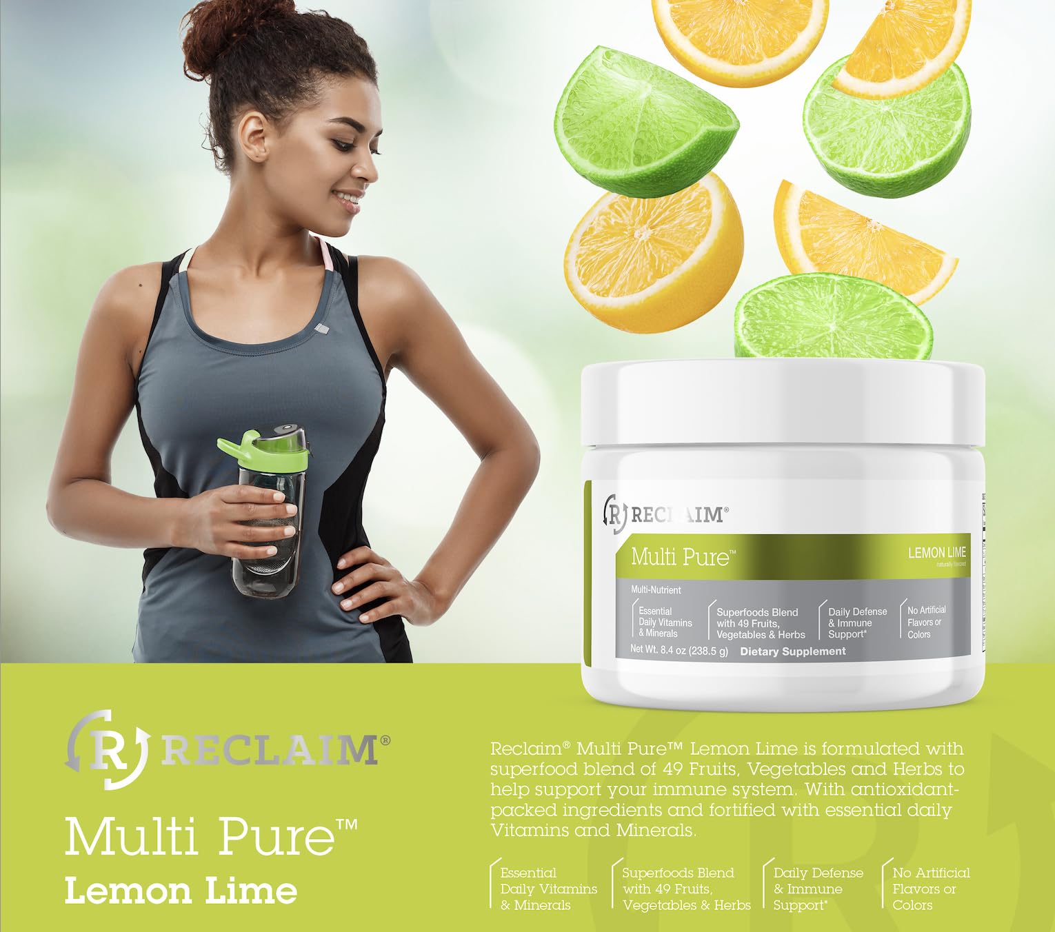 Reclaim Multi Pure Lemon Lime, Immune Support, Vitamin C, Vitamin B Complex, Probiotic, Superfood Powder, Calcium, Magnesium Oxide, (30 Servings) (Lemon Lime) Complete Nutrition buy supplements canada