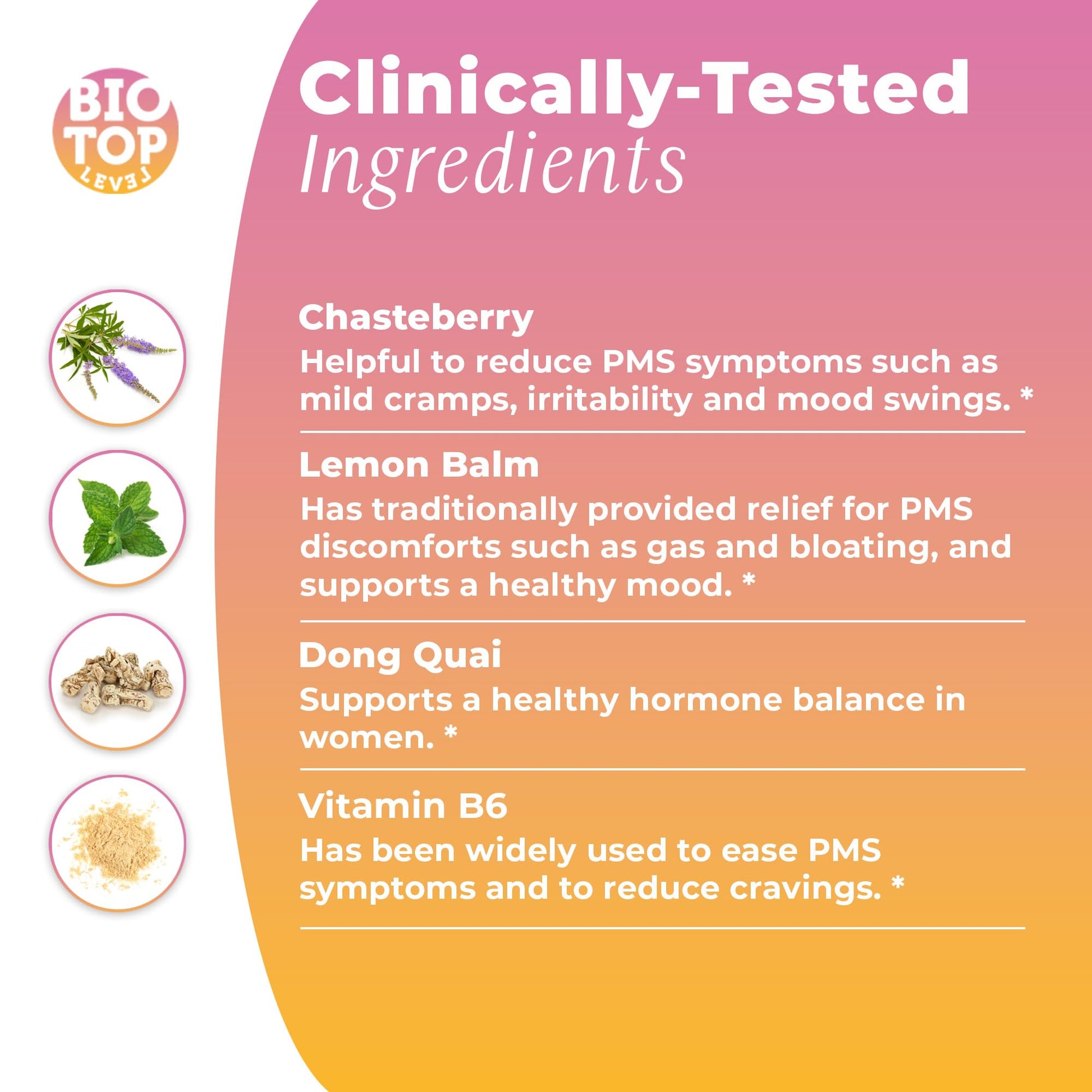 BIOTOPLEVEL PMS Support Supplement for Women & PMS Relief, Hormone Balance & Menstrual Period Relief for Cramps, Bloating & Mood Swings with Chasteberry, Vitamin B6, Lemon Balm, Dong Quai, 30 Count BIOTOPLEVEL buy supplements canada