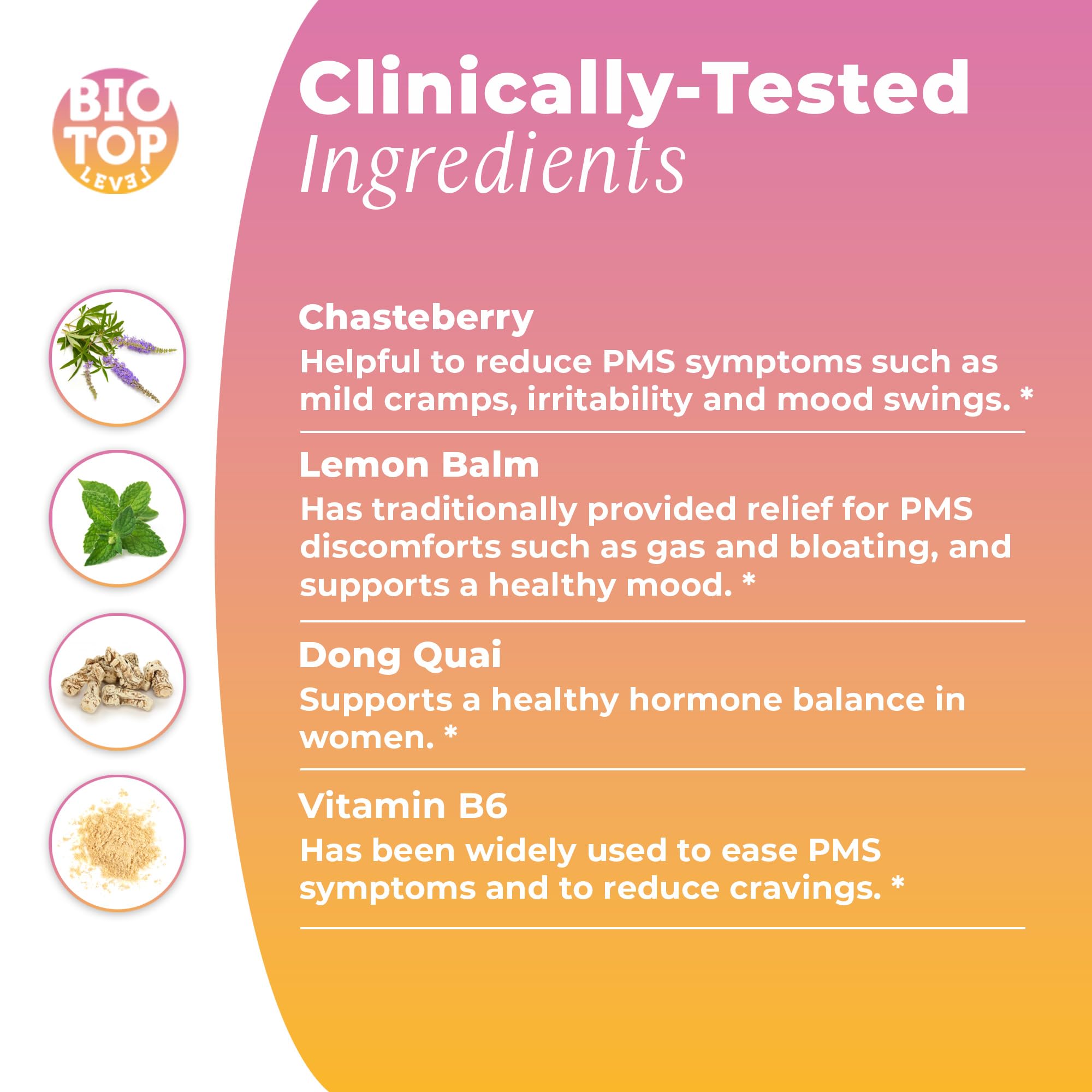 BIOTOPLEVEL PMS Support Supplement for Women & PMS Relief, Hormone Balance & Menstrual Period Relief for Cramps, Bloating & Mood Swings with Chasteberry, Vitamin B6, Lemon Balm, Dong Quai, 30 Count BIOTOPLEVEL buy supplements canada