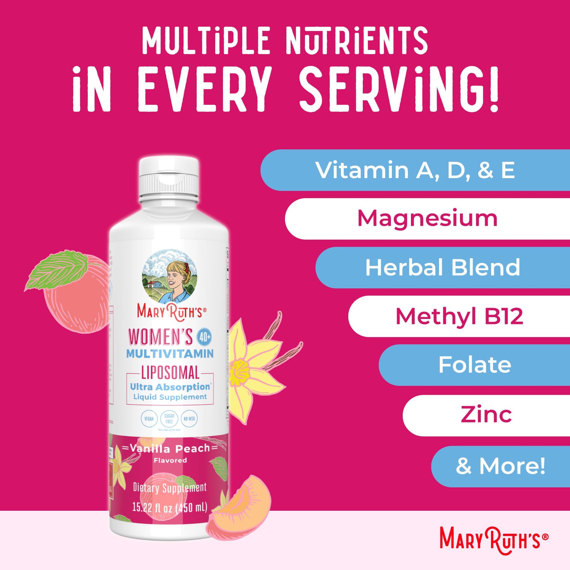 MaryRuth’s Multivitamin Liposomal for Women 40+ | Womens Multivitamin Liposomal | Immune Support Supplement | Menopause Supplement | Methylated Multivitamin | Vegan | Sugar Free | Non-GMO |15.22 Fl Oz MARYRUTH'S buy supplements canada