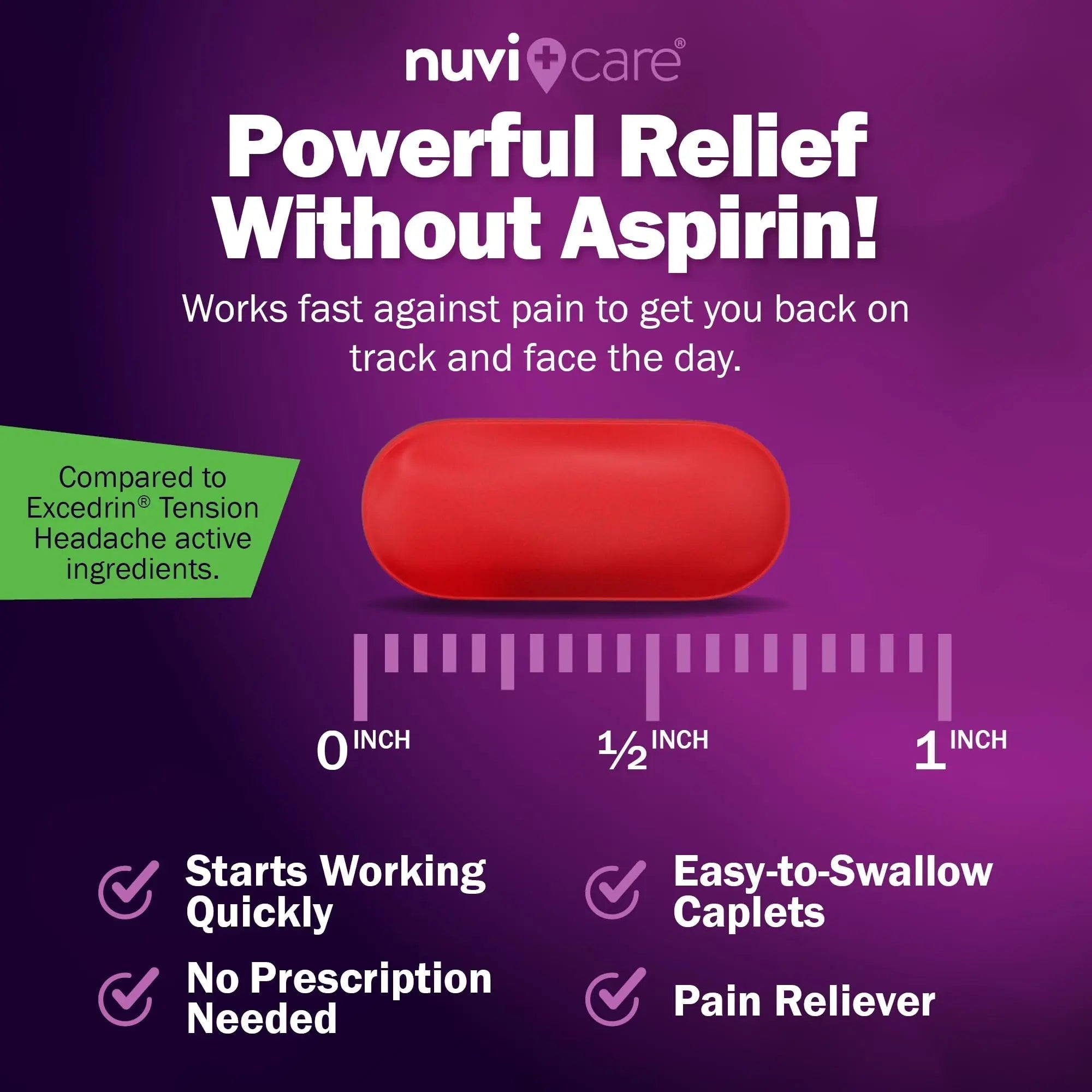 Nuvicare Tension Headache Relief Pills with 500mg Acetaminophen and 65mg Caffeine - Non Aspirin Pain Reliever Aid - Compare to Active Ingredient in Aspirin Free Excedrin Tension Headache (100 Caplets) NUVICARE buy supplements canada