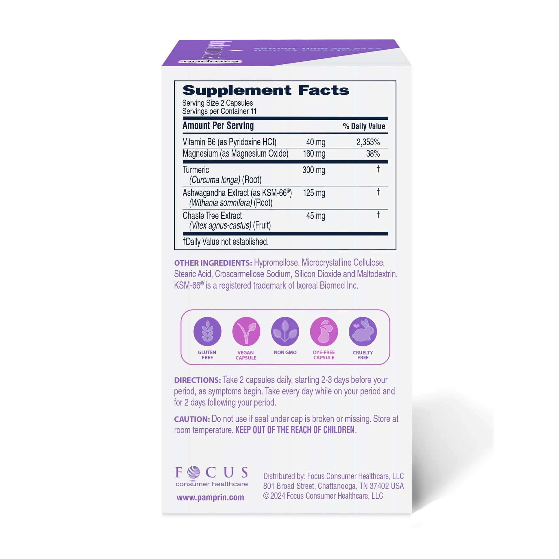 Pamprin Botanicals Supplement for PMS & Period Support, with Ashwagandha, Magnesium, Turmeric, Vitamin B6, Chasteberry, 22 Count Pamprin buy supplements canada