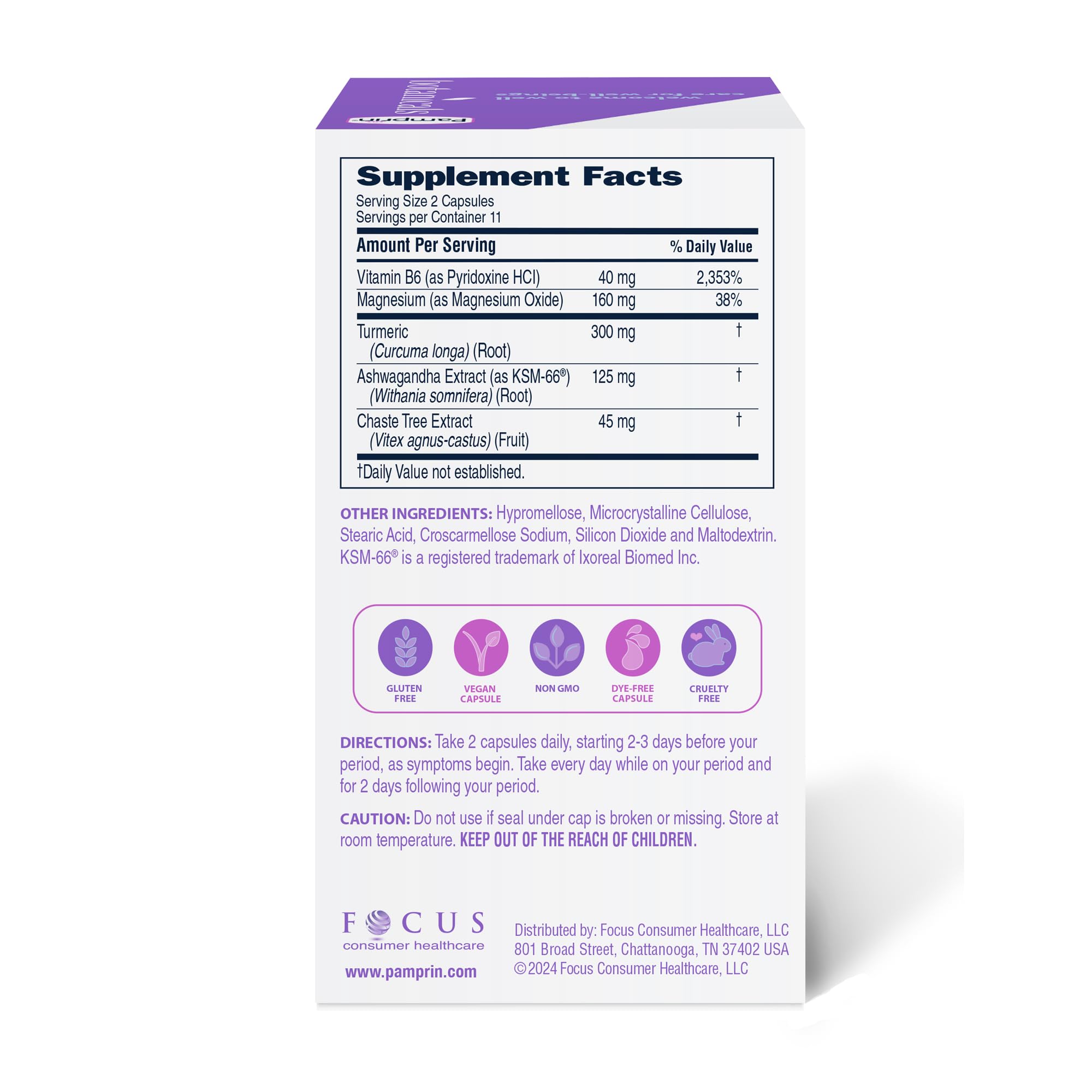 Pamprin Botanicals Supplement for PMS & Period Support, with Ashwagandha, Magnesium, Turmeric, Vitamin B6, Chasteberry, 22 Count Pamprin buy supplements canada