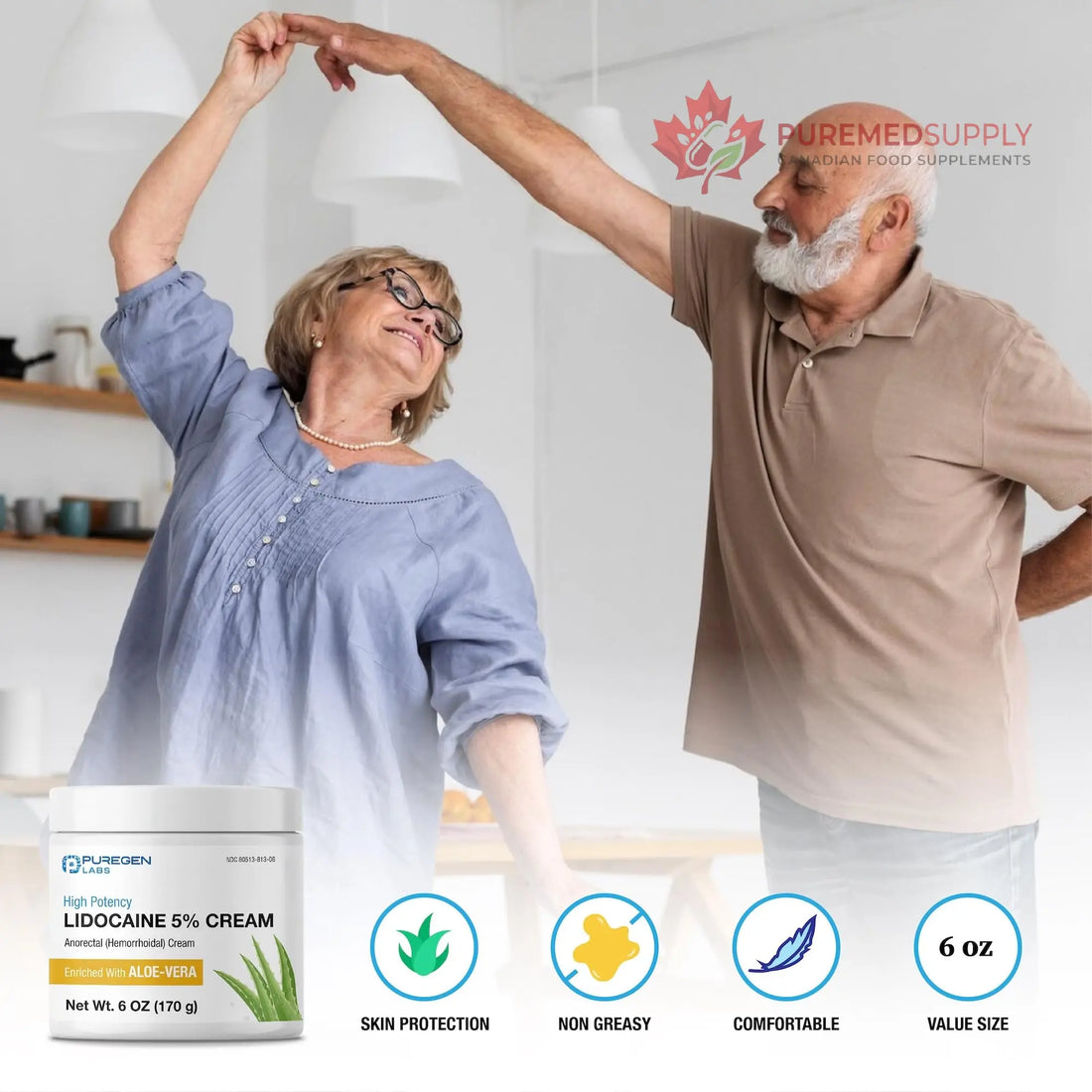 Puregen Labs Lidocaine 5% Anorectal (hemorrhoidal) Cream Maximum Strength | Enriched with Aloe-Vera | 6 Oz P Puregen Labs buy supplements canada
