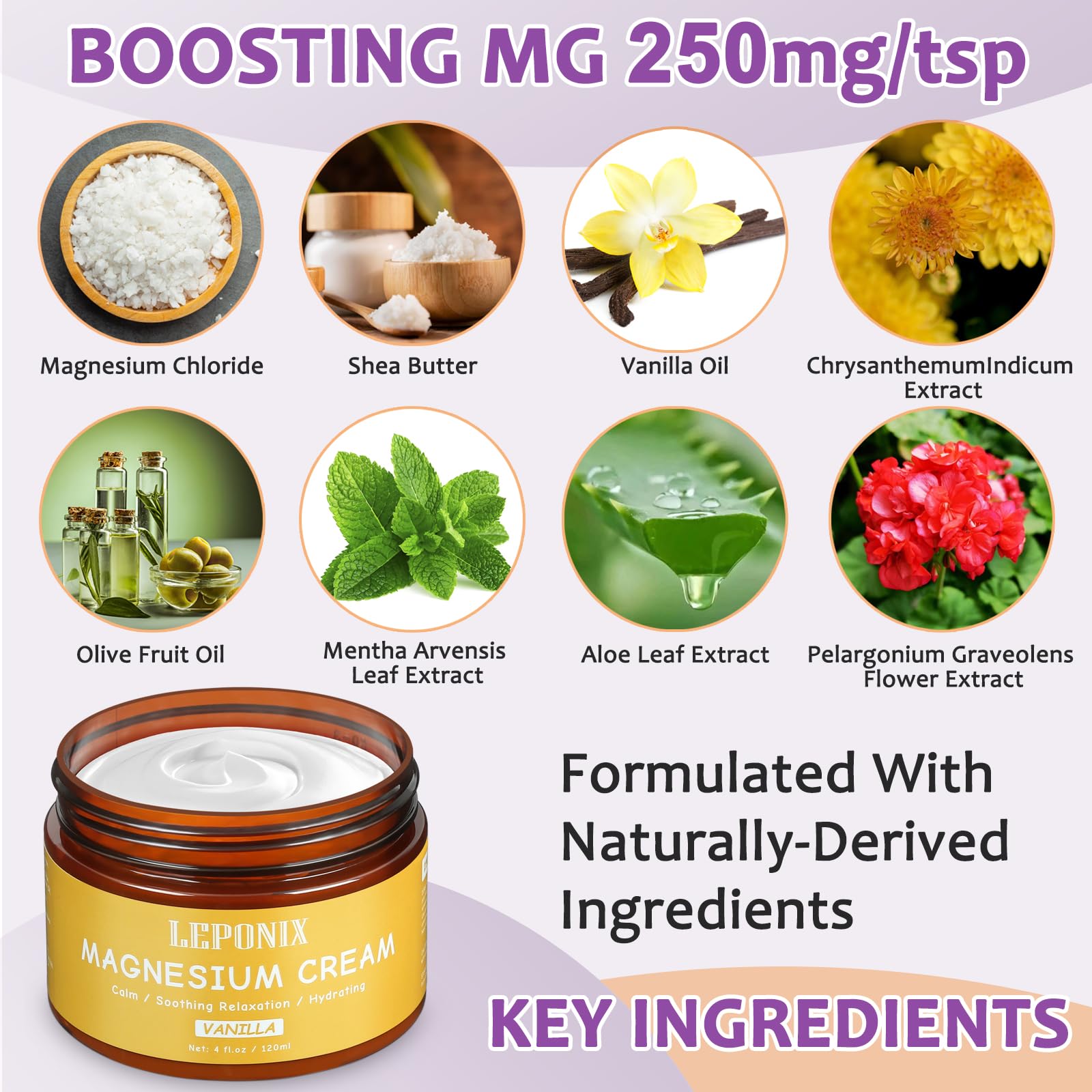Magnesium Cream for Sleep & Muscle Recovery - Soothing Topical Magnesium Lotion for Leg Cramps, Joint Comfort, Pain Relief - Relaxing Magnesium Body Butter for Men Women Kids (120ml, Vanilla) LEPONIX buy supplements canada