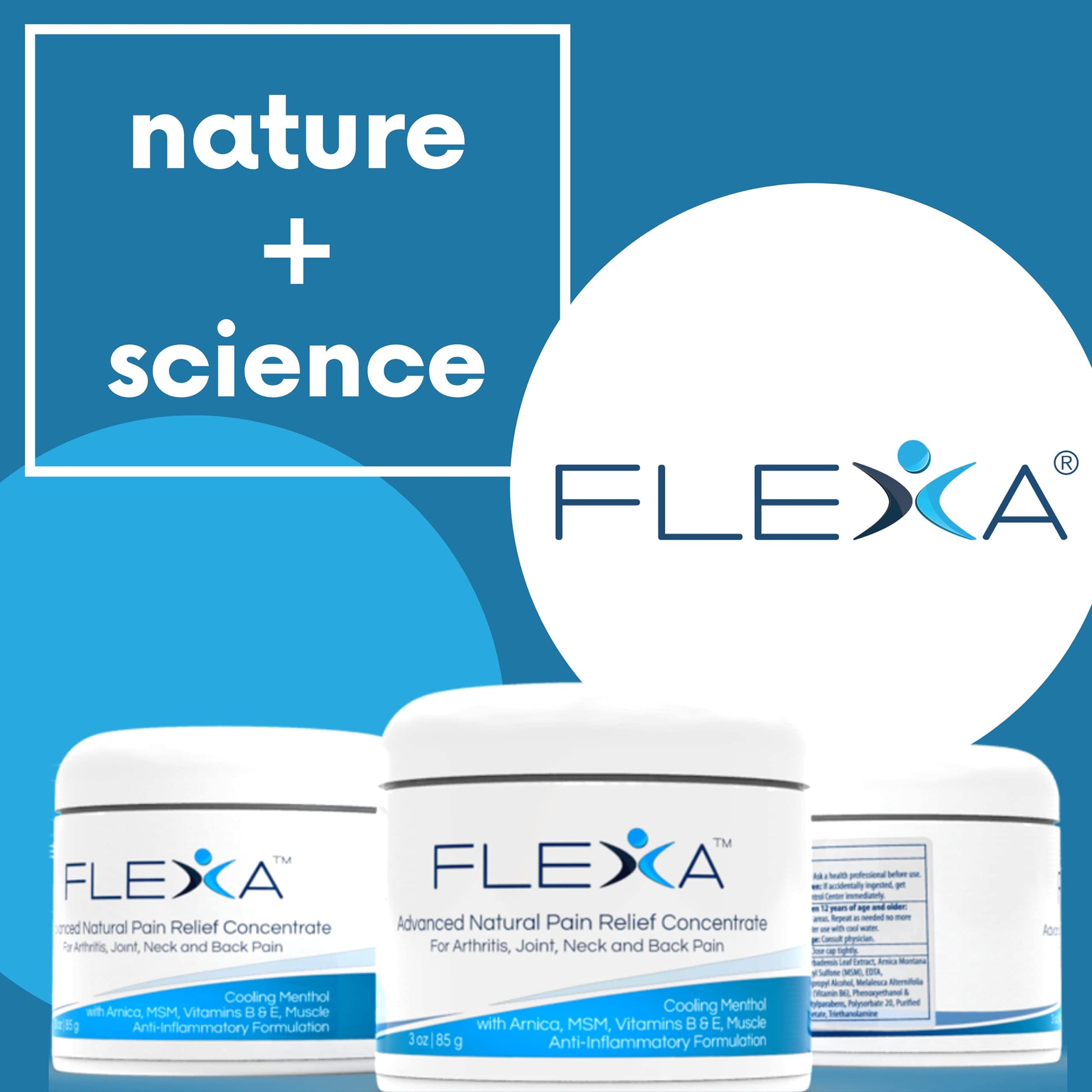 FLEXA Natural Relief Cream - Use on Muscles, Back, Neck, and Joints - with Arnica, Menthol, MSM, Ilex Leaf, and Tea Tree Oil - 3 Oz Jar FLEXA buy supplements canada