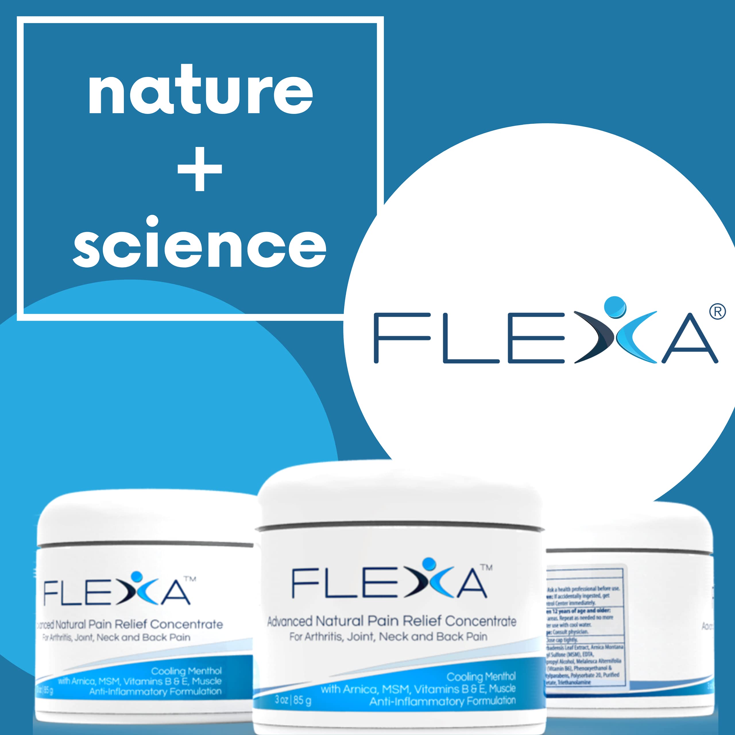 FLEXA Natural Relief Cream - Use on Muscles, Back, Neck, and Joints - with Arnica, Menthol, MSM, Ilex Leaf, and Tea Tree Oil - 3 Oz Jar FLEXA buy supplements canada