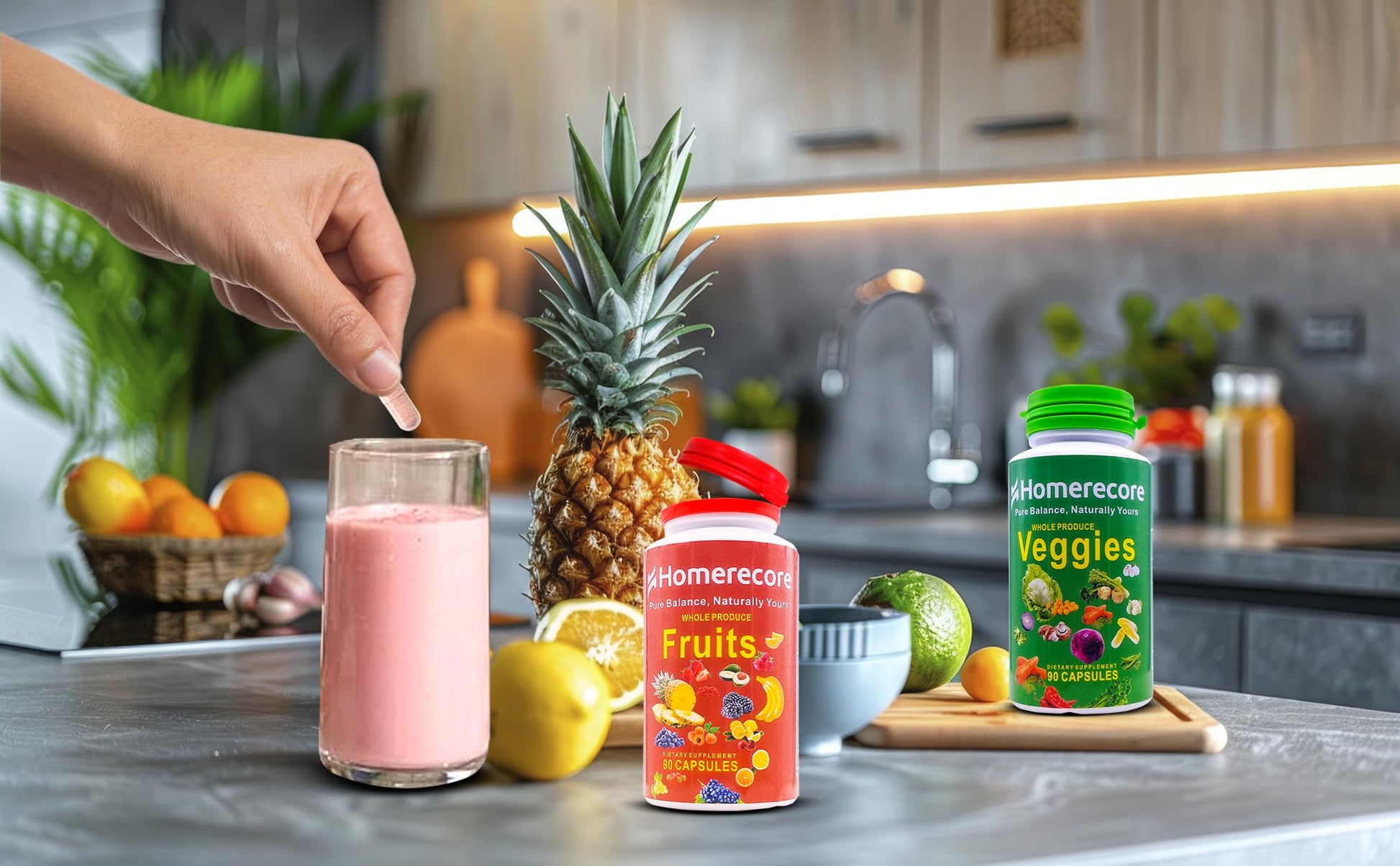 HOMERECORE Whole Food Fruits & Veggies Supplement Plant-Based, Vegan, Gluten-Free, Soy-Free No Fillers Natural Superfoods Boost Energy & Immune System for Men & Women 90 Fruit & 90 Veggie Capsules HOMERECORE buy supplements canada