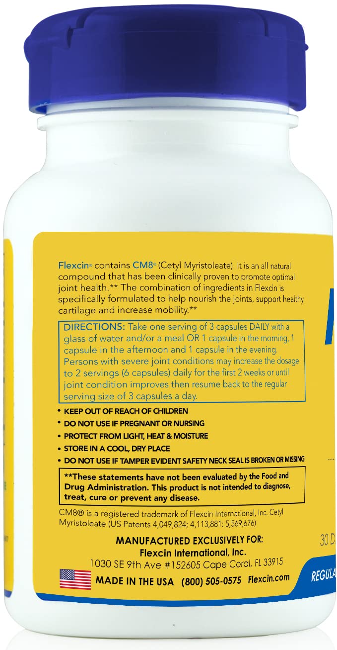 Flexcin Joint Health & Mobility Formula with CM8 (Cetyl Myristoleate) - Joint Supplements for Men and Women with Glucosamine, MSM, Collagen Type II - 90 Capsules Flexcin buy supplements canada
