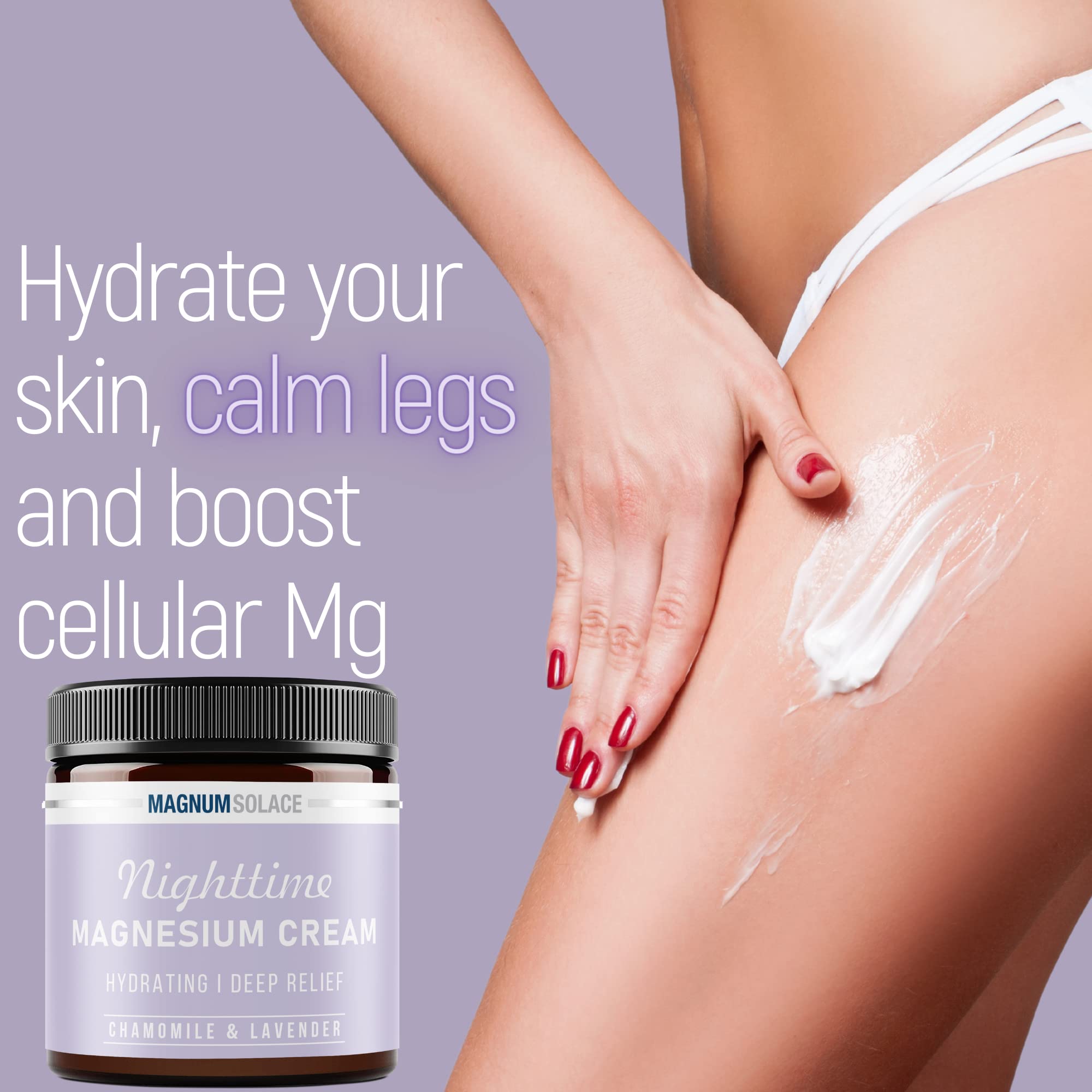 Magnum Solace Magnesium Lotion – Nighttime Magnesium Cream – Apply to Legs, Arms or Chest - Topical Magnesium Chloride – USA Made and Safe for Kids (Chamomile Lavender) Magnum Solace buy supplements canada