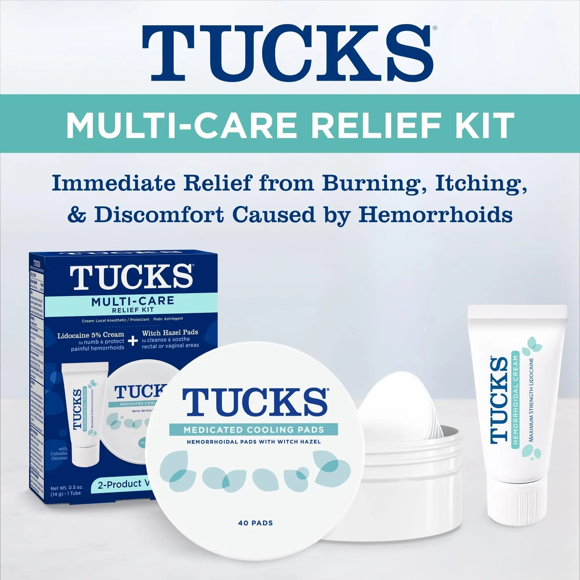 Tucks Multi-Care Relief Kit – 40 Count Witch Hazel Pads & 0.5 oz. Lidocaine Cream - Protects from Irritation, Hemorrhoid Treatment Medicated Pads Used by Hospitals TUCKS buy supplements canada