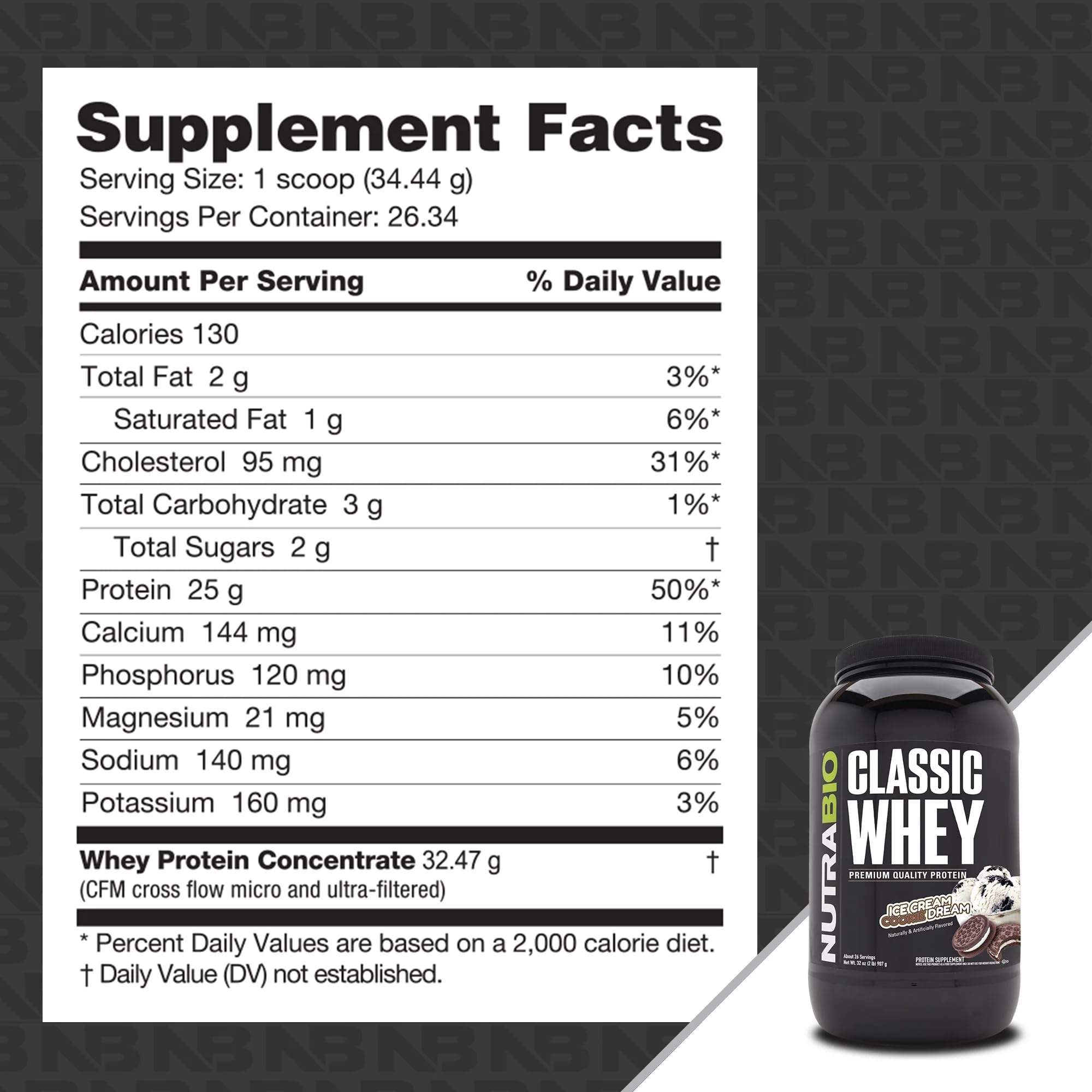 NutraBio Classic Whey Protein Powder- 25G of Protein Per Scoop - Ice Cream Cookie NutraBio buy supplements canada