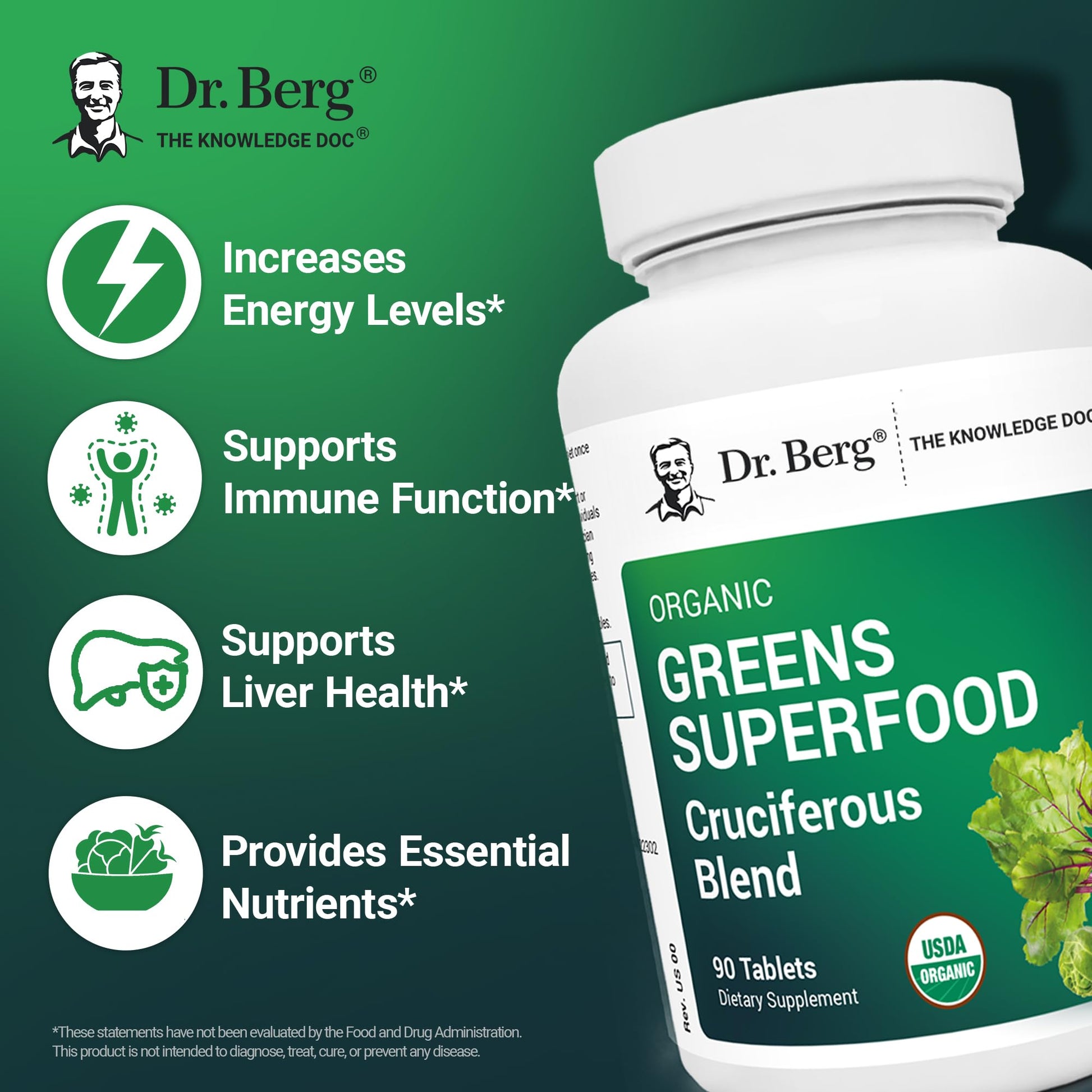 Dr. Berg's Greens Superfood Cruciferous Vegetable Tablets - Vegetable Supplements for Adults w/ 11 Phytonutrient Super Greens - Energy, Immune System & Liver Veggie Tablets - 90 Tablet Dr. Berg Nutritionals buy supplements canada