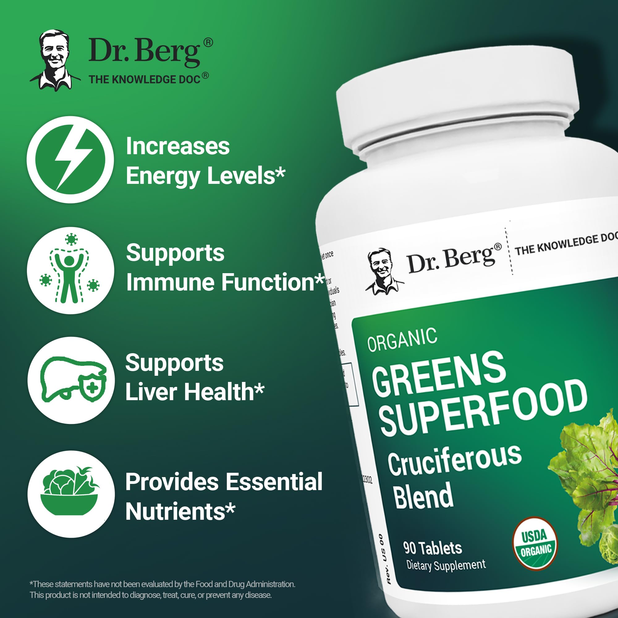 Dr. Berg's Greens Superfood Cruciferous Vegetable Tablets - Vegetable Supplements for Adults w/ 11 Phytonutrient Super Greens - Energy, Immune System & Liver Veggie Tablets - 90 Tablet Dr. Berg Nutritionals buy supplements canada