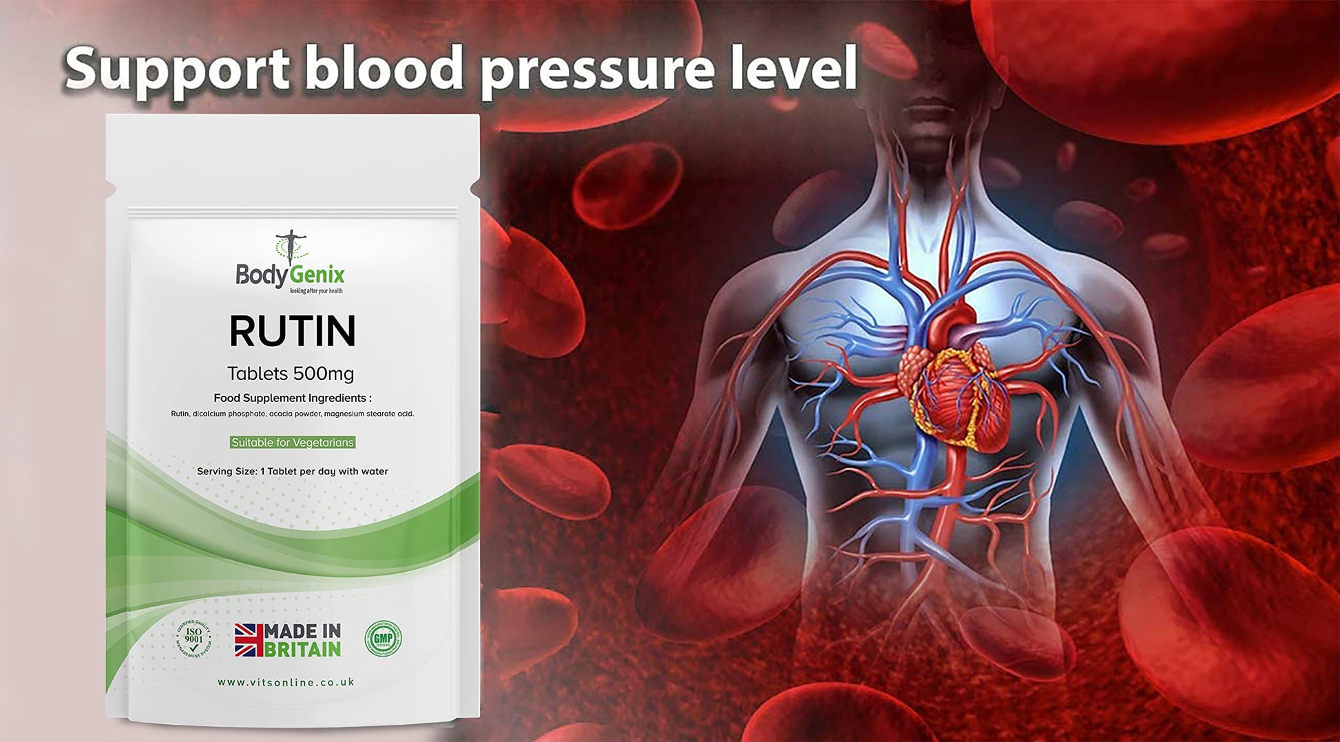 Bodygenix Rutin 500mg Tablets CAPILLARIES, VARICOSE Veins, Hemorrhoids Veg Friendly - UK Made (120) 4 Month Supply Bodygenix buy supplements canada
