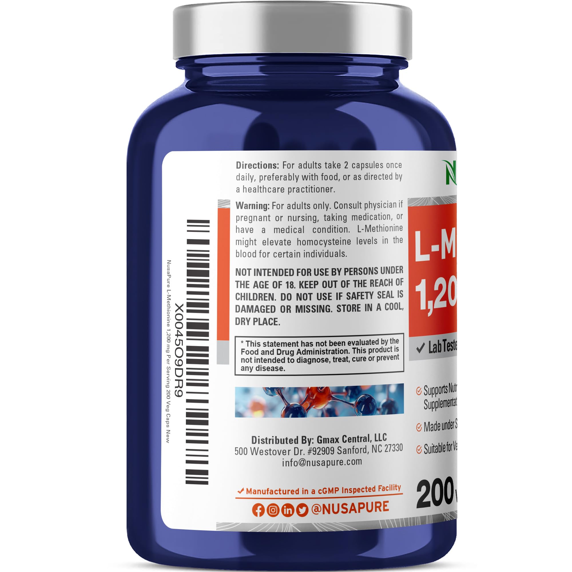 NusaPure L Methionine 1200mg | 200 Capsules | Non-GMO | Vegan Supplement NusaPure buy supplements canada