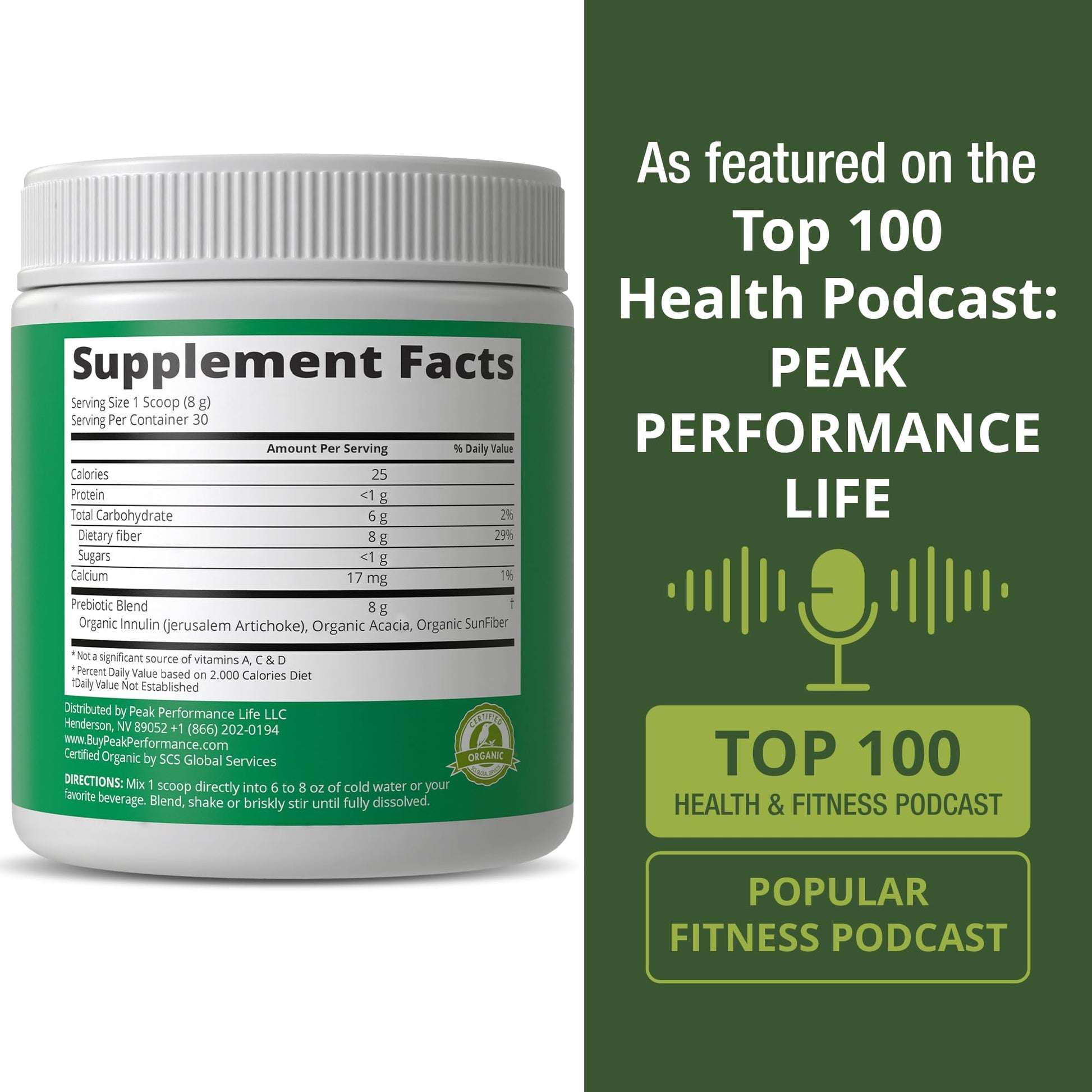 USDA Organic Prebiotic Fiber 3-in-1 Vegan Powder for Gut Health. Raw Whole Food Plant Based Prebiotics Digestive Supplement with Organic Inulin (Jerusalem Artichoke), Acacia Fibers, SunFiber Peak Performance buy supplements canada