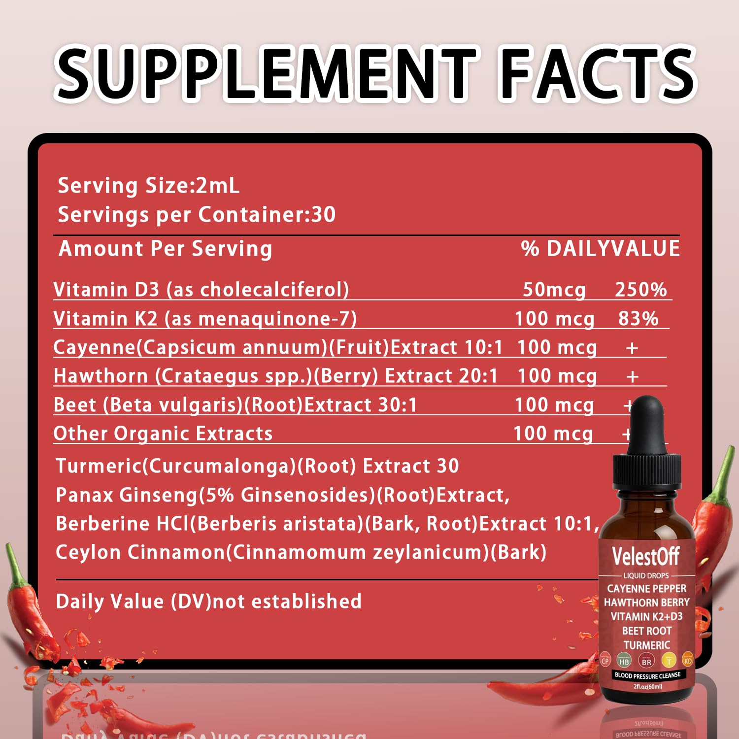 Velestoff Cayenne Pepper & Cayenne Pepper Drops Liquid Supplement with Hawthorn, Beet Root, Turmeric, Vitamin K2 D3 Nutralis buy supplements canada