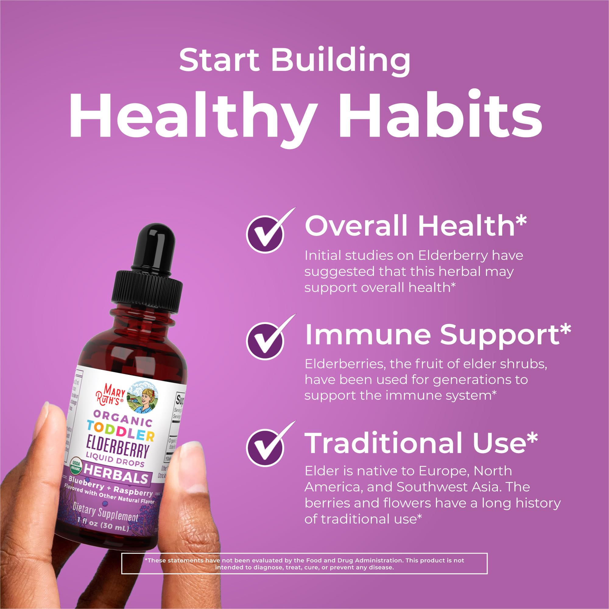 MaryRuth Organics Toddler Elderberry Syrup, USDA Organic Elderberry, Sugar Free Kids Immune Support Supplement for Ages 1-3 Years, Clean Label Project Verified®, Vegan, Non-GMO, Gluten Free, 1 Fl Oz MARYRUTH'S buy supplements canada
