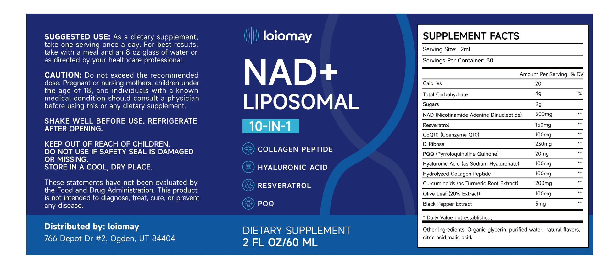 Liposomal NAD Liquid Supplement - 1500mg NAD+ Drops for Women & Men with Resveratrol & Nicotinamide Riboside, PQQ, Collagen & Turmeric for Anti-Aging & Longevity, Cellular Energy Health, 2 Fl Oz loiomay buy supplements canada