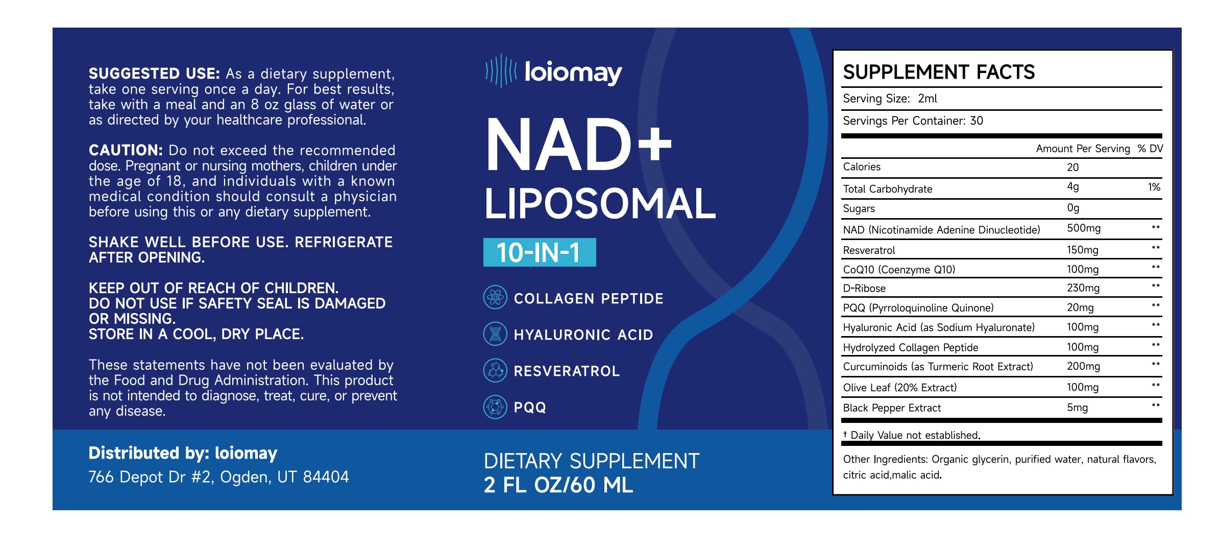 Liposomal NAD Liquid Supplement - 1500mg NAD+ Drops for Women & Men with Resveratrol & Nicotinamide Riboside, PQQ, Collagen & Turmeric for Anti-Aging & Longevity, Cellular Energy Health, 2 Fl Oz loiomay buy supplements canada