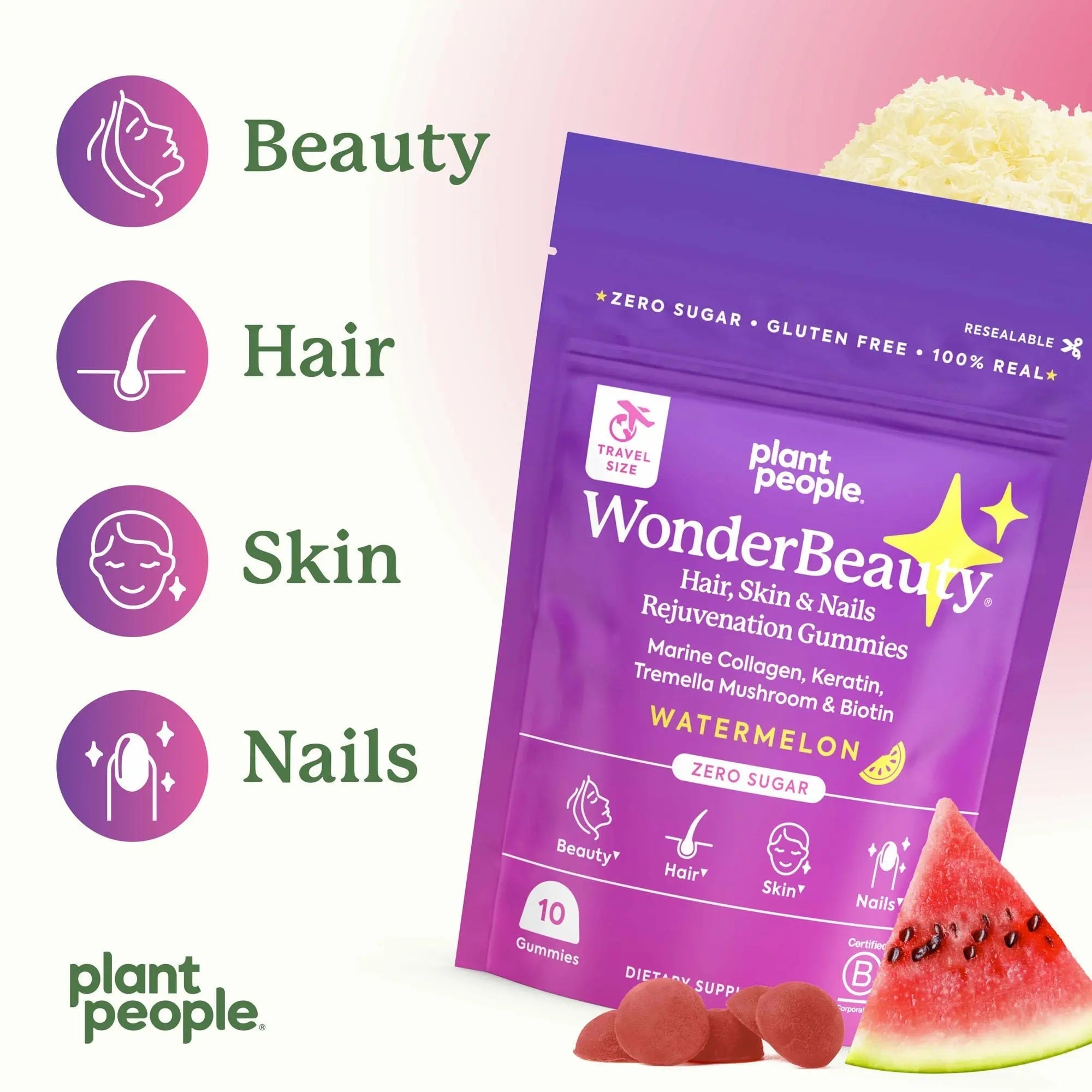 Plant People WonderBeauty Hair, Skin & Nails Rejuvenation Gummies with Tremella Mushroom, Marine Collagen Peptides, Keratin, & Biotin Plant People buy supplements canada