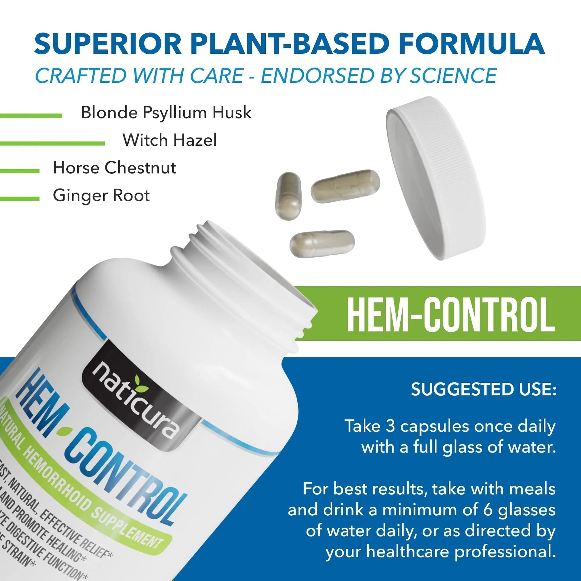 Naticura Hem-Control - Fast Effective Hemorrhoid Treatment Supplement - Powerful Formula to Promote Symptom Relief, Shrinking of Hemorrhoids, Ease Discomfort - 90 Vegan Capsules - Made in USA Naticura buy supplements canada