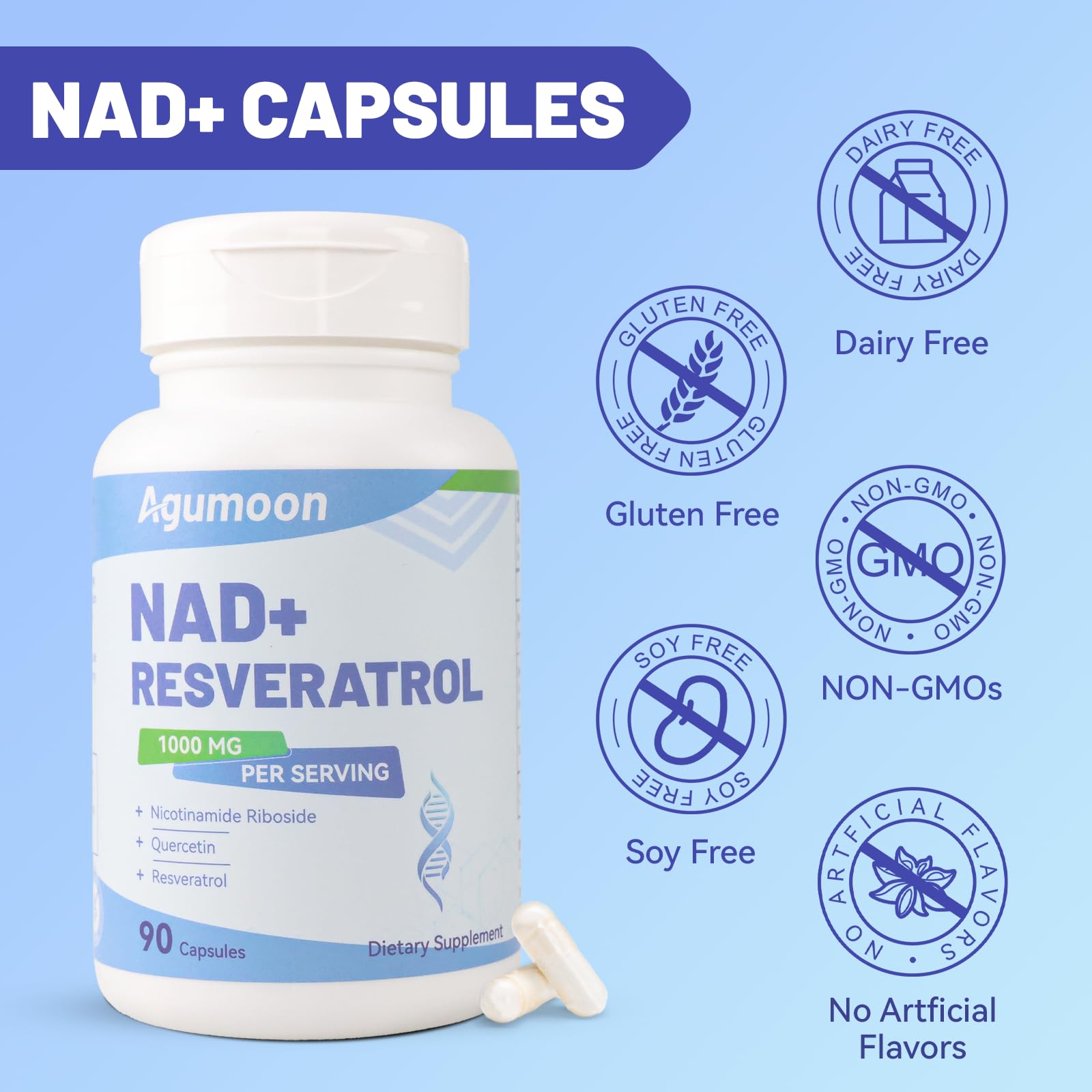 Agumoon NAD+ Supplement 1000mg, Liposomal NAD Nicotinamide Riboside Supplement with Resveratrol & Quercetin for Women and Men - 90 Capsules Agumoon buy supplements canada