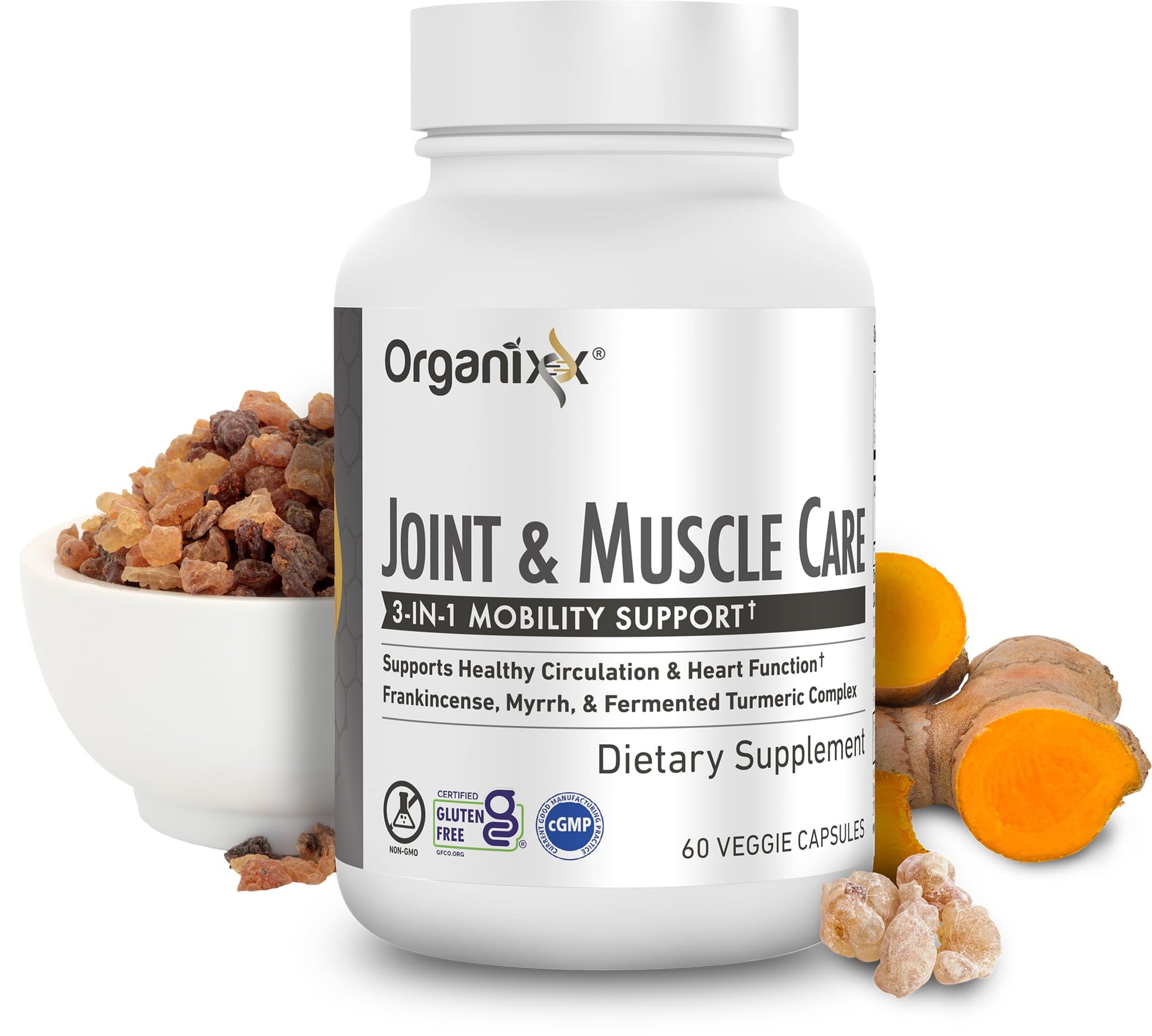 Organixx Joint & Muscle Care Organic Turmeric Supplement, 3-in-1 Frankincense, Turmeric and Myrrh Joint Health & Joint Support Supplement Body Care Capsules, Supports Swelling, Tension, 60 Capsules Organixx buy supplements canada