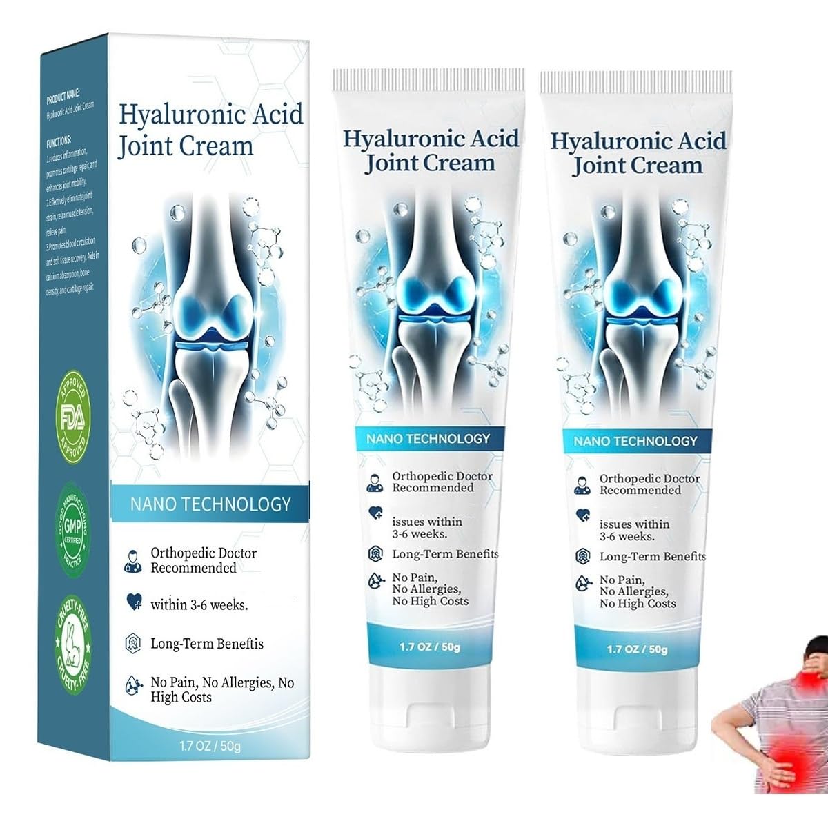 2 PCS Hyaluronic Acid Joint R-epair Gel, Soothing Massage Gel, Quickly Relieve Joint discomfort for Back, Neck, Kne, Soothing Relief for Dry, Cracked Skin Joint Activities Throughout The Body SANZHUAN buy supplements canada