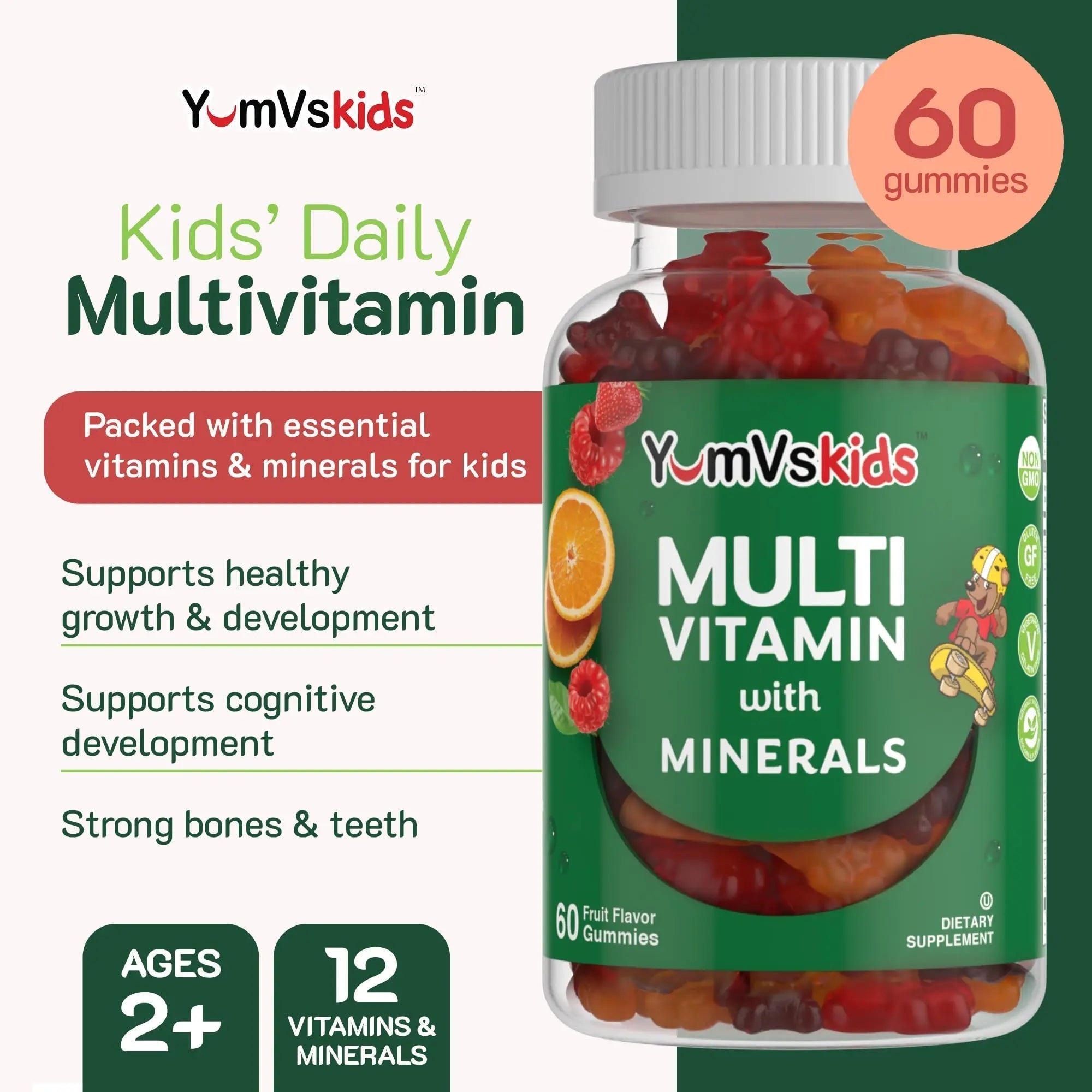 YumVs Kids Multivitamin Gummies - Fruit Flavored Chewable Children's Multivitamin - Kids Vitamins Multivitamin Gummy with 12 Minerals & Vitamins A C D3 E B6 B12 YUM-V'S buy supplements canada