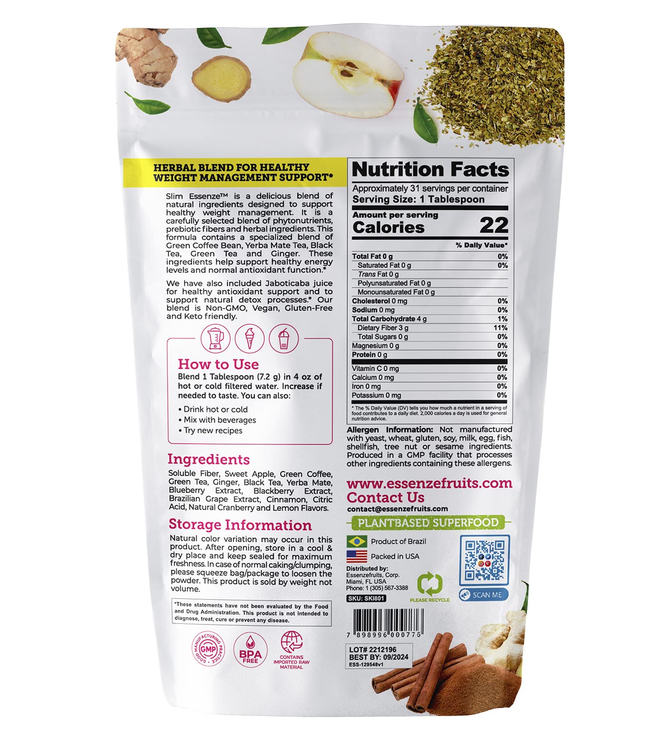 Slim Essenze Instant Berry Tea, Herb & Berry Mix Detox Tea Powder - Drink Hot or Cold Essenzefruits buy supplements canada