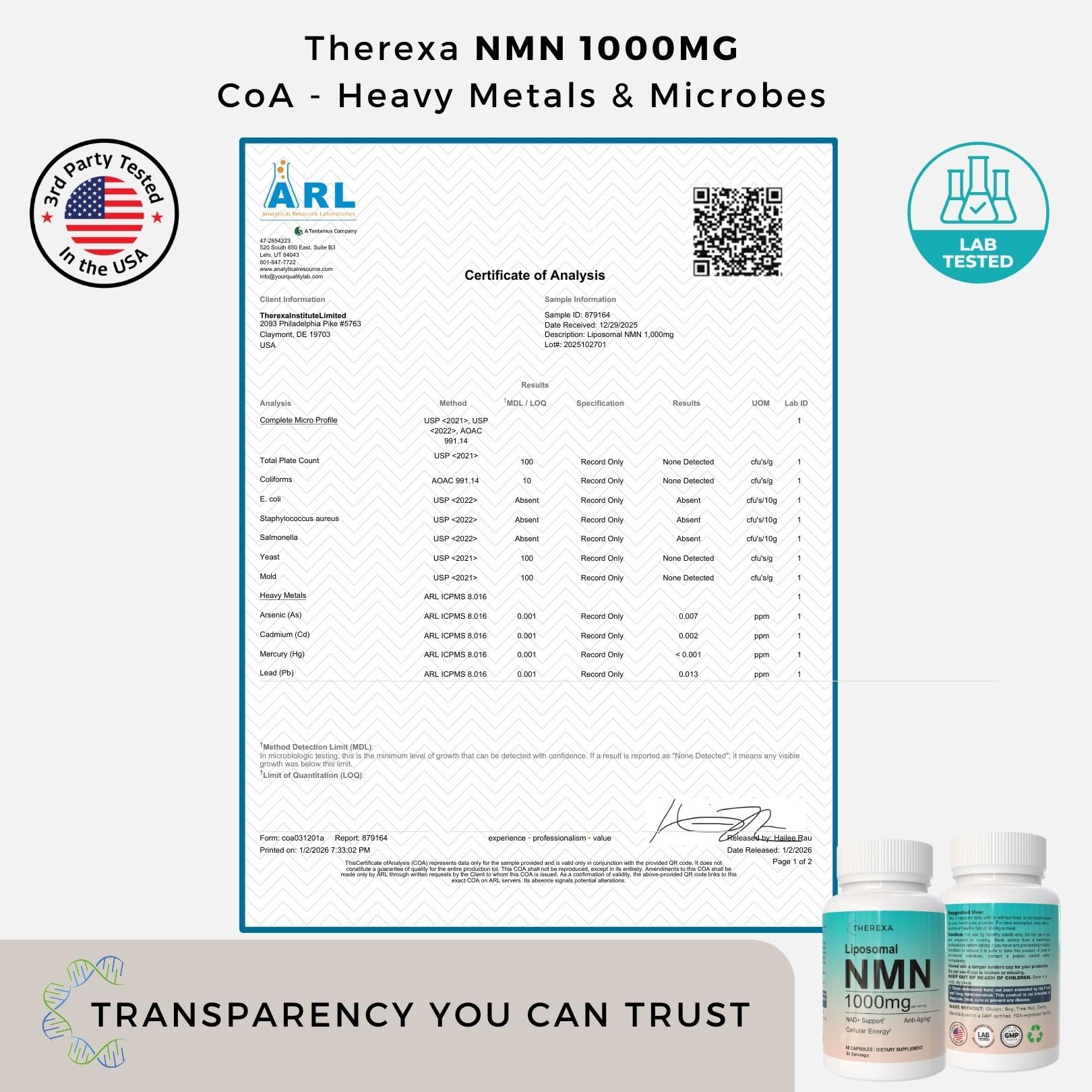 NMN Supplement 1000mg Pure - Liposomal NMN for NAD+ Supplement, Tested in USA, 60 Capsules THEREXA buy supplements canada