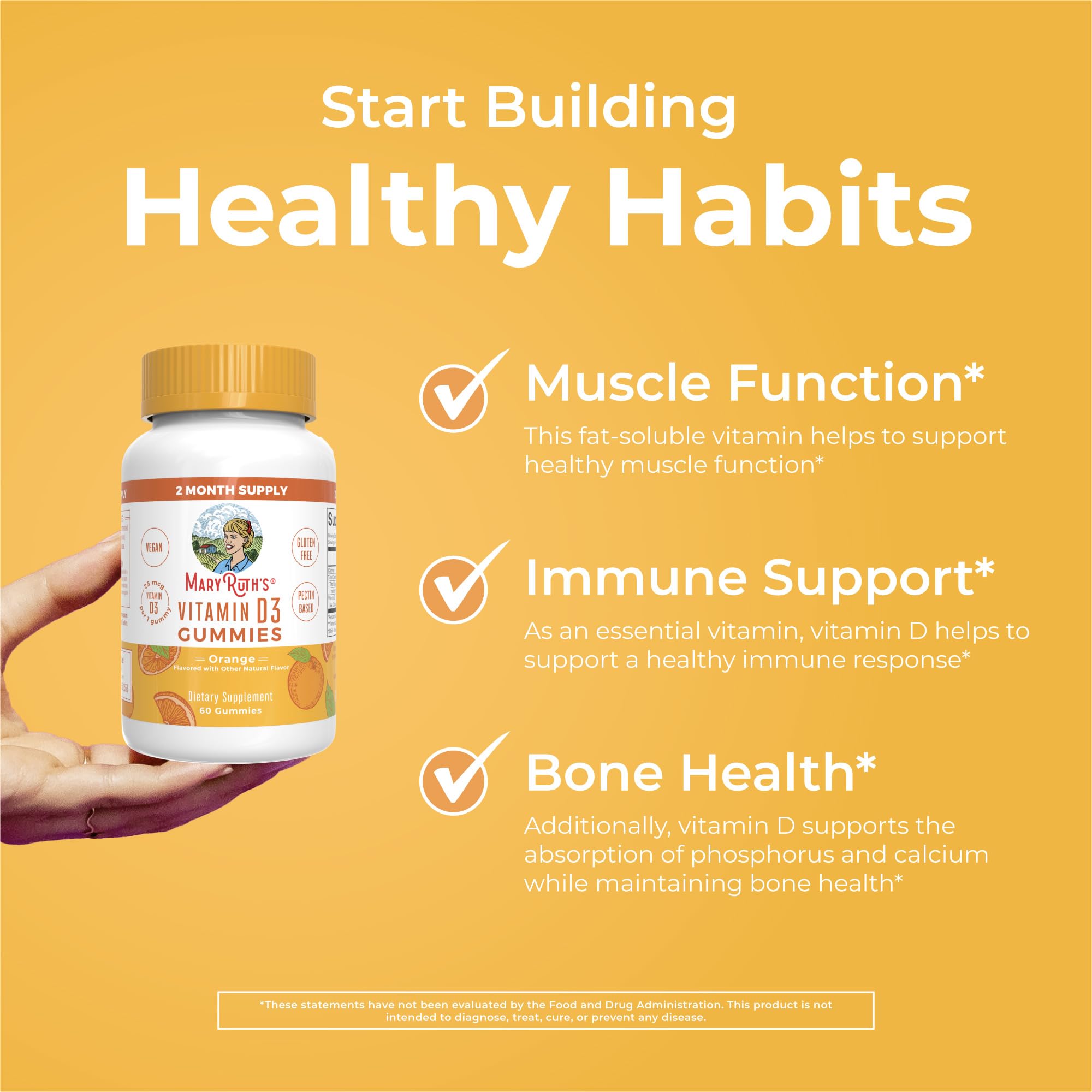 MaryRuth Organics Vitamin D3 Gummies | 2 Month Supply | Adults & Kids Vitamin D Gummy | Immune Support Supplement | VIT D3 1000IU for Bone Health&Muscle Function | Vegan | Non-GMO | Gluten Free | 60 MARYRUTH'S buy supplements canada